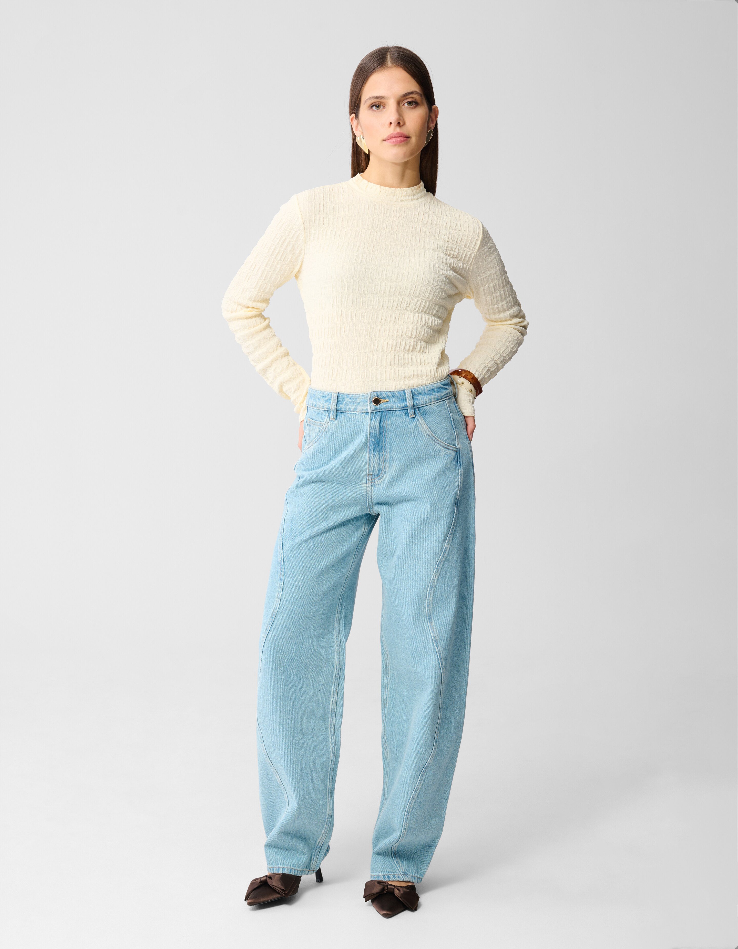 Struktur Langarmshirt Top Gebrochen Weiß SHOEBY WOMEN