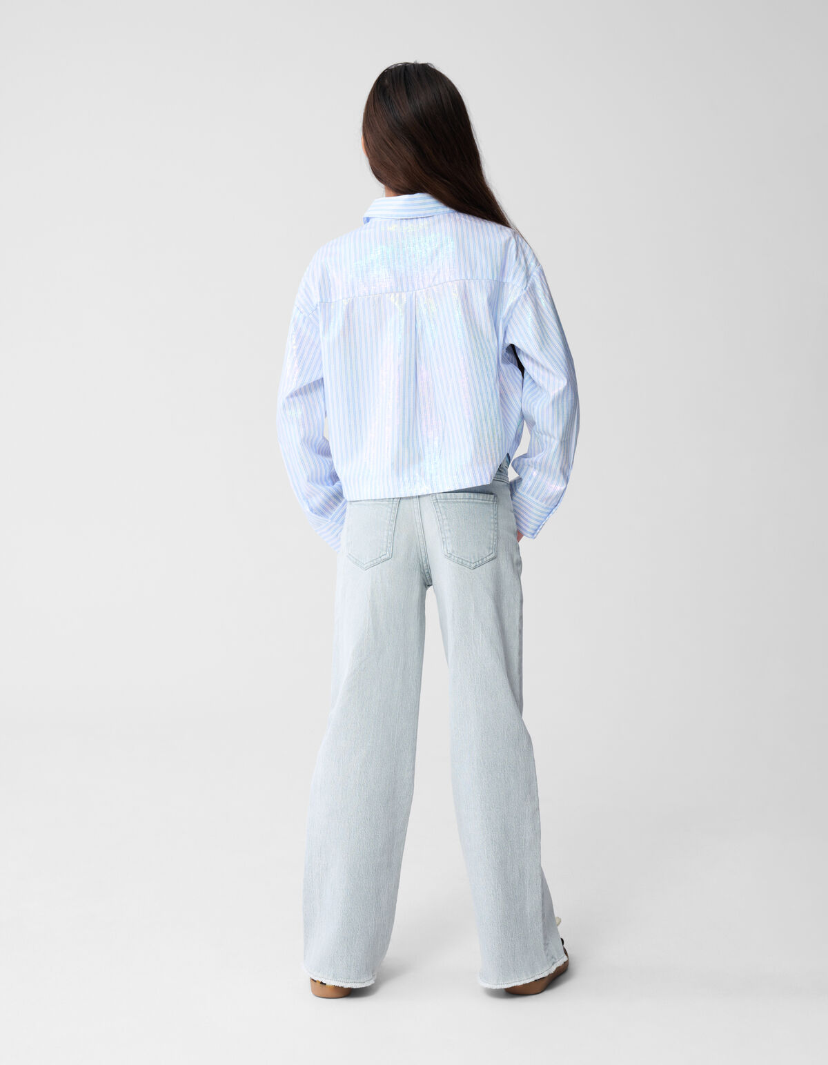 Glänzende Nadelstreifenbluse Hellblau SHOEBY GIRLS