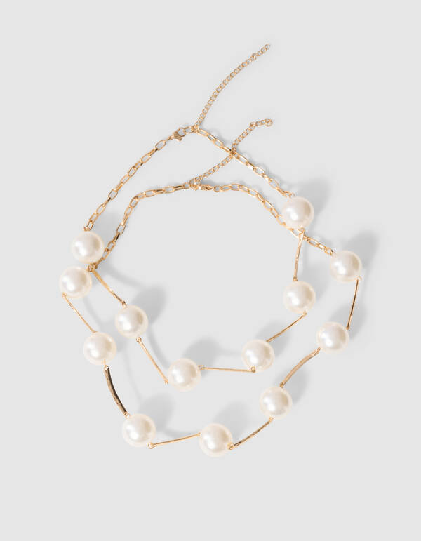 Doppelte Perlenkette Gold SHOEBY ACCESSOIRES
