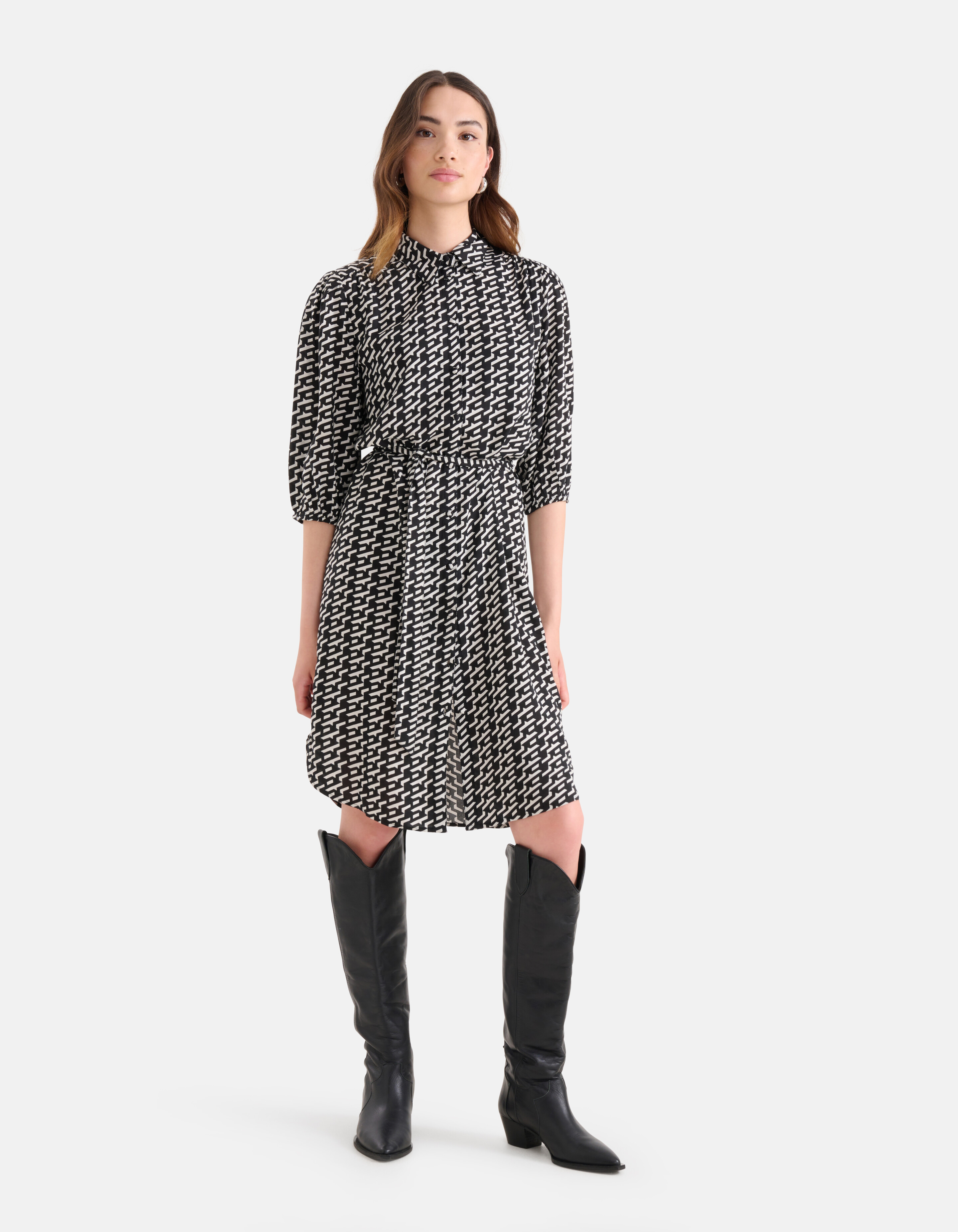 Grafisches Midikleid Schwarz SHOEBY WOMEN