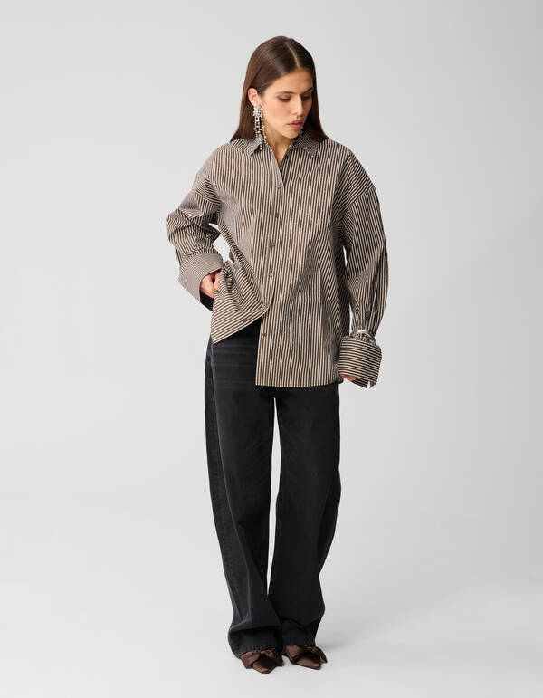 Nadelstreifenbluse mit Strasssteinen, Braun SHOEBY WOMEN