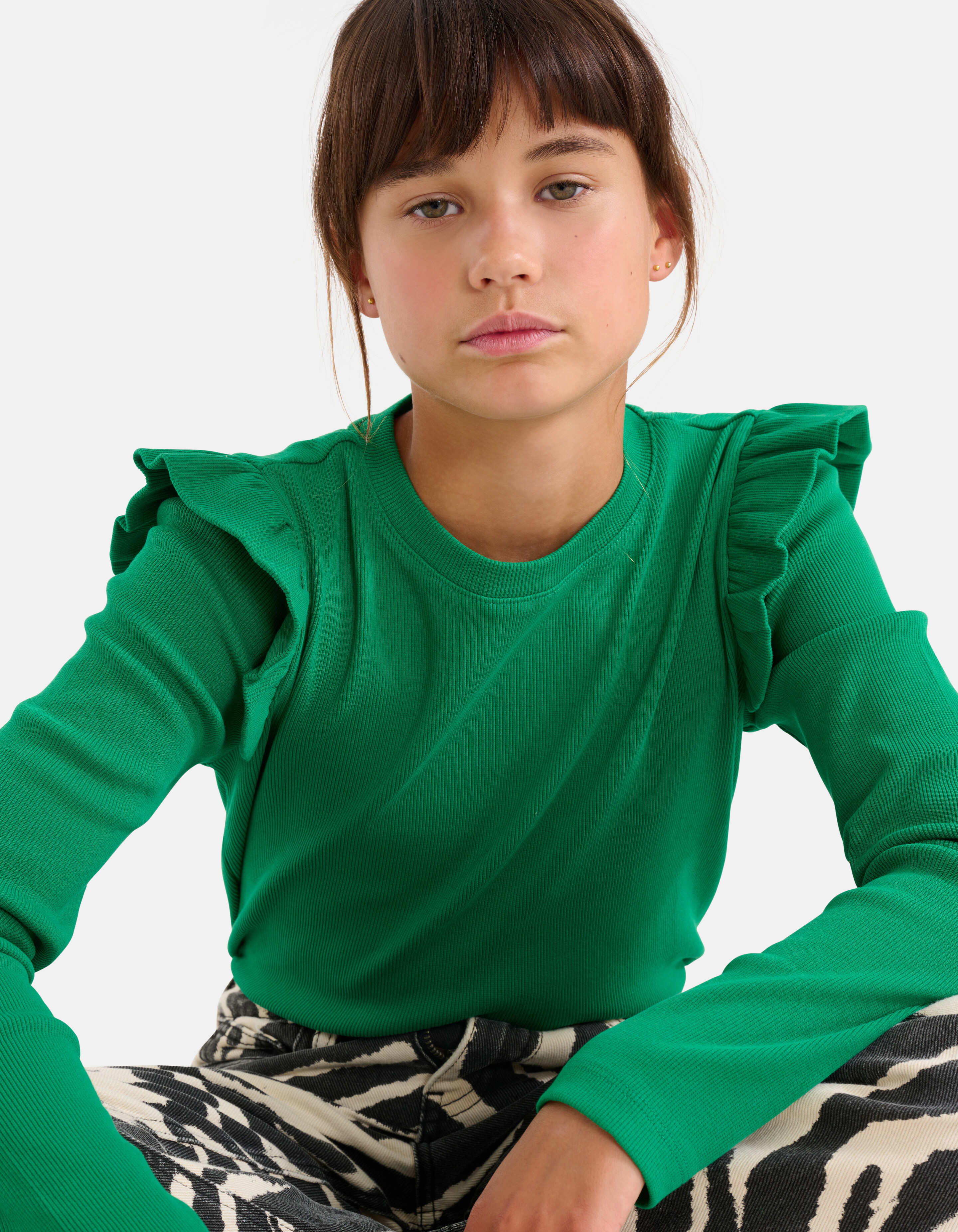 Rib Ruffle Longsleeve Groen SHOEBY GIRLS