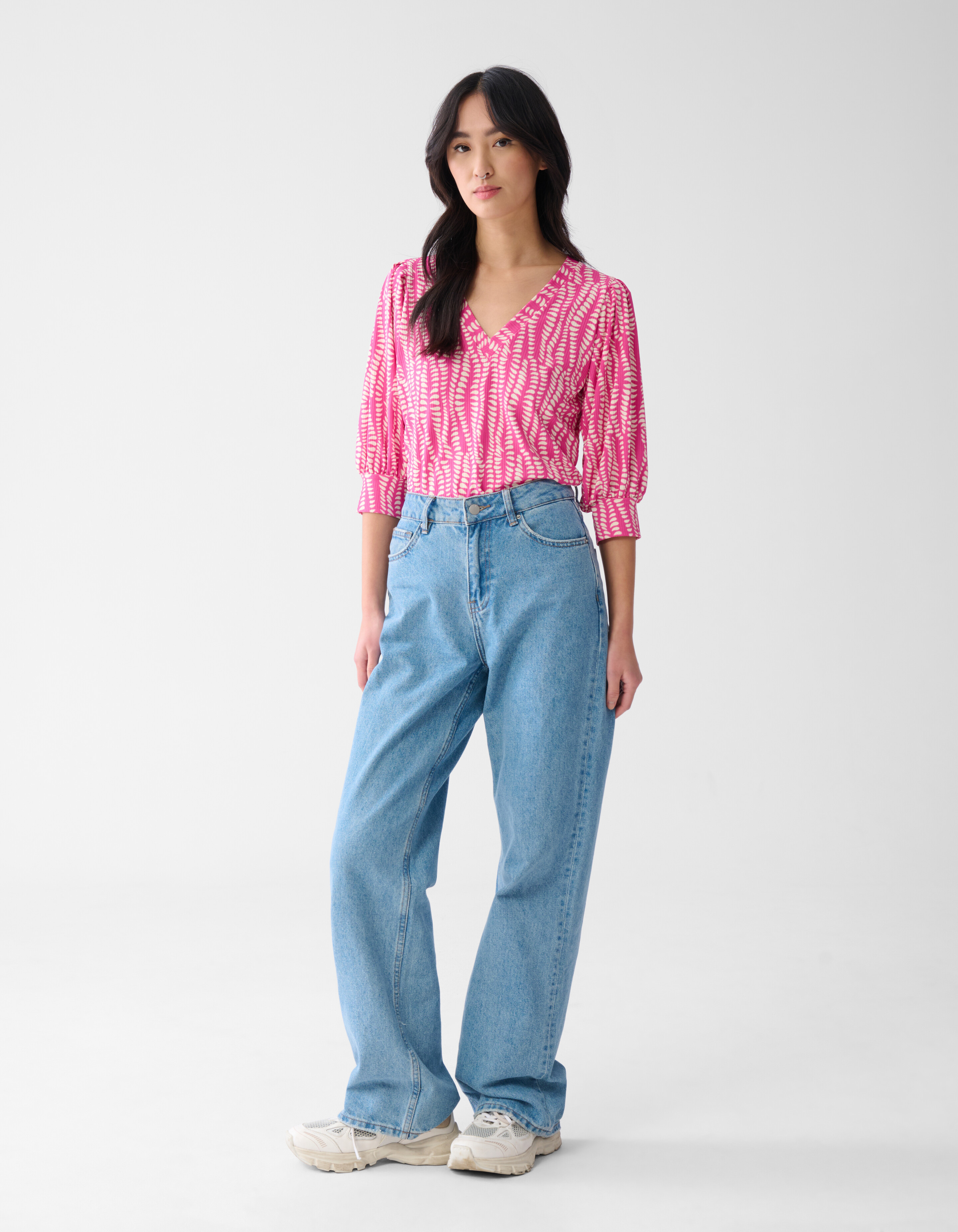 Bedrucktes Rippenjersey Top Rosa SHOEBY WOMEN