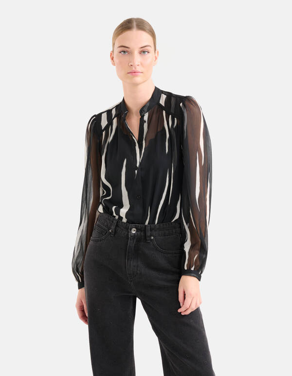 Zweifarbige Print-Bluse Schwarz/Weiß SHOEBY WOMEN