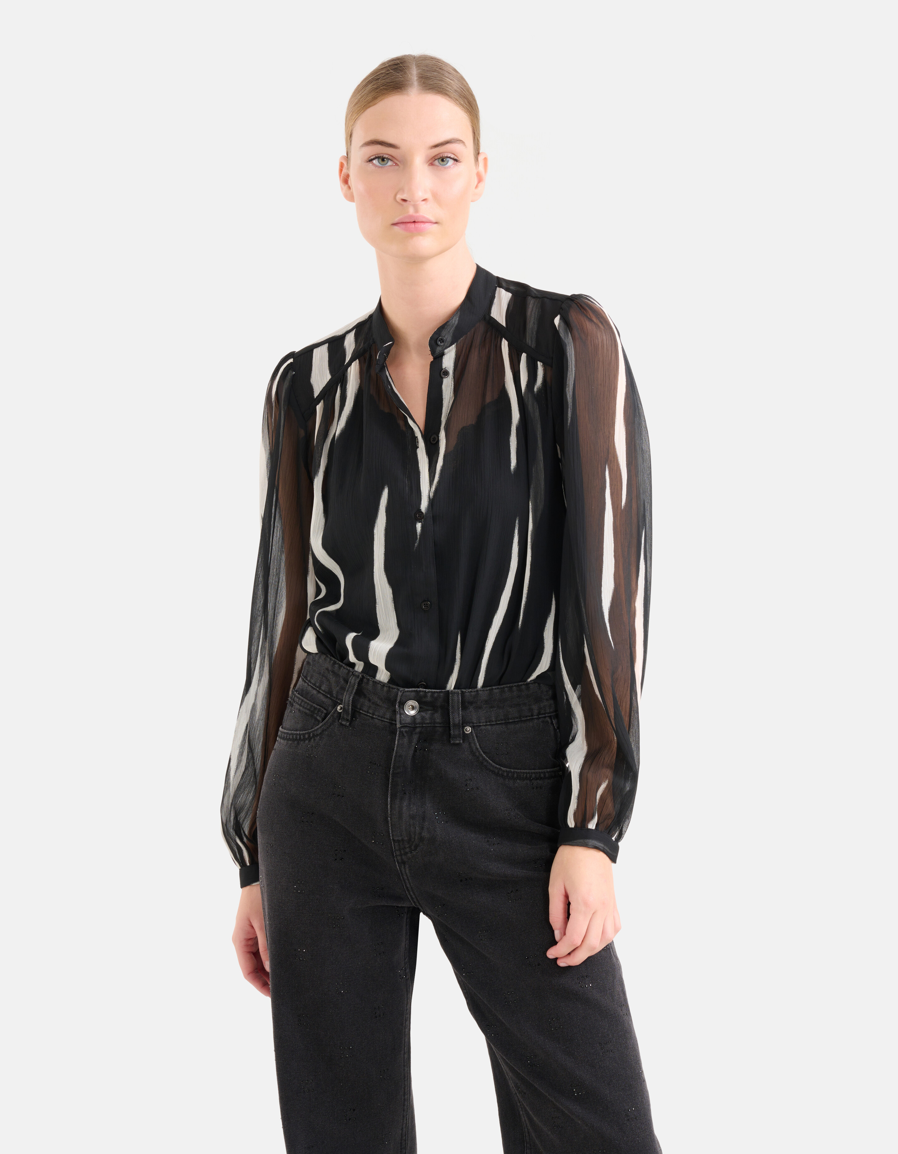 Zweifarbige Print-Bluse Schwarz/Weiß SHOEBY WOMEN