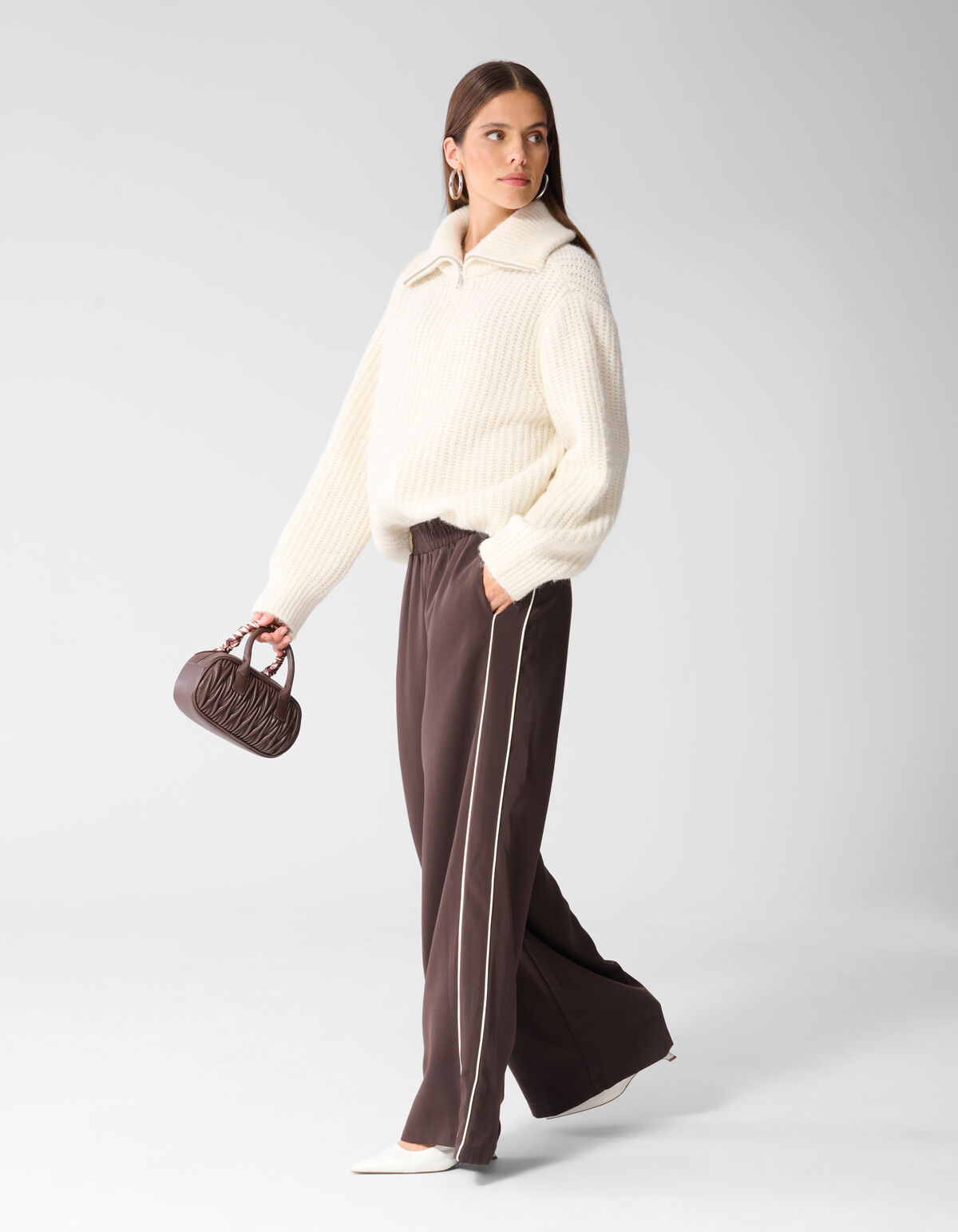 Sporty Piping Wide Leg Fit Hose Dunkelbraun SHOEBY WOMEN