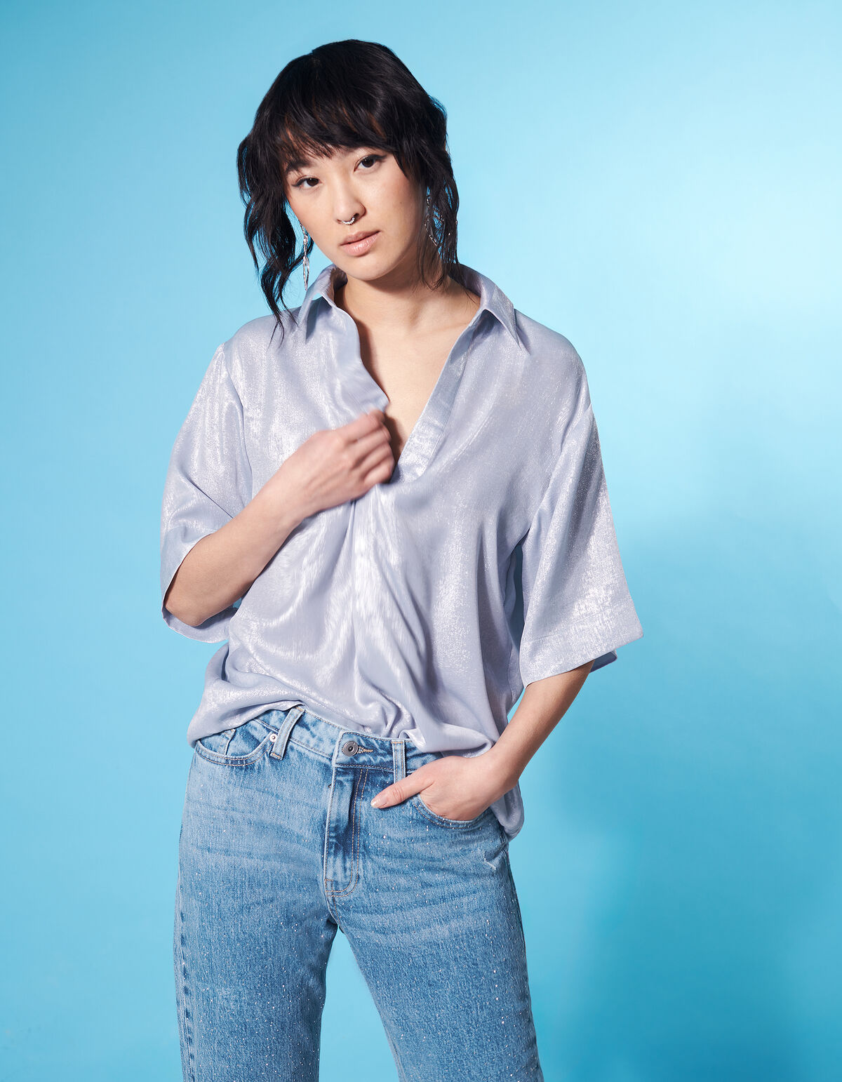 Metallic Top Hellblau By Fred SHOEBY WOMEN