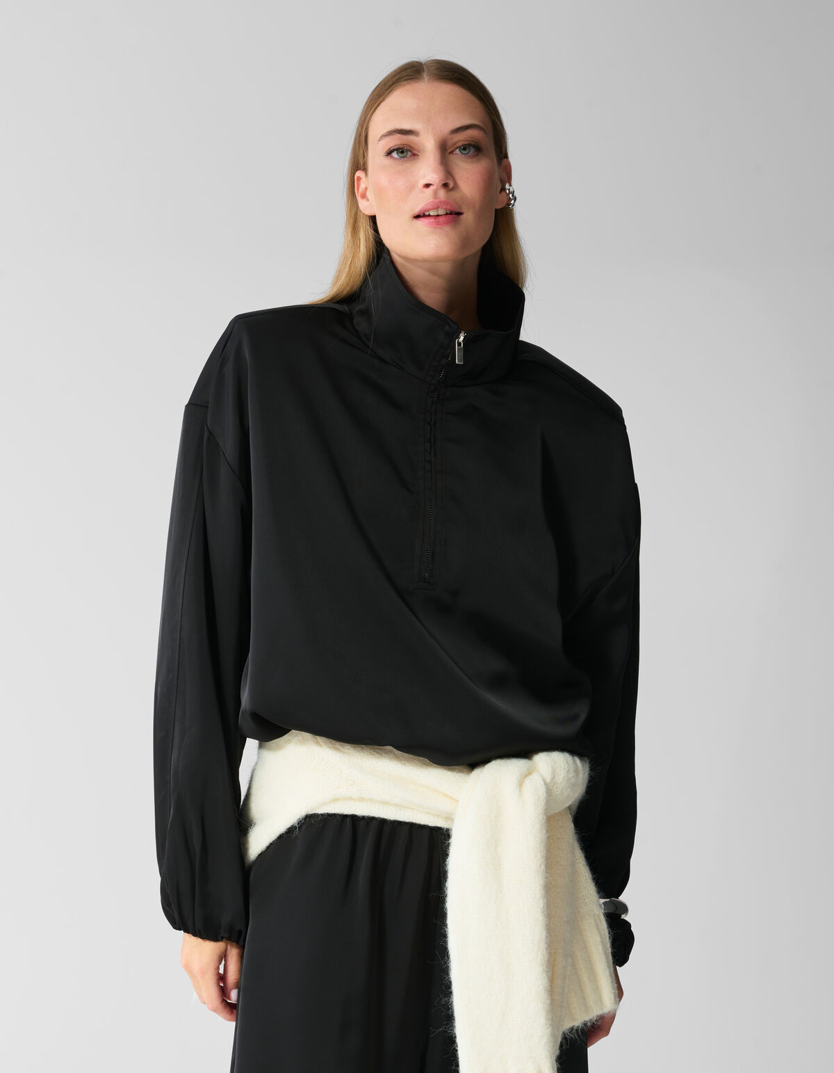 Satijnen Half Zip Top Zwart SHOEBY WOMEN