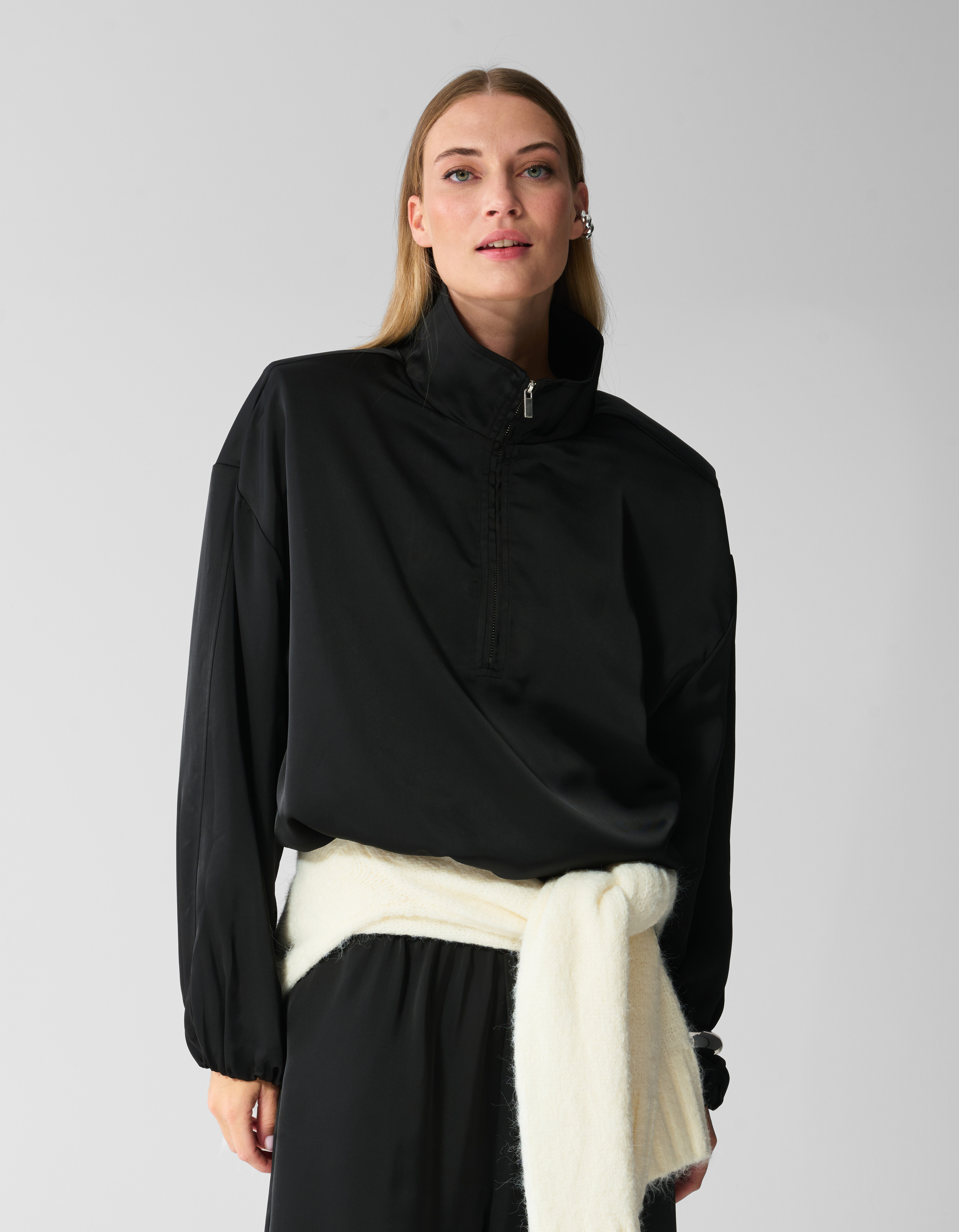 Satijnen Half Zip Top Zwart SHOEBY WOMEN