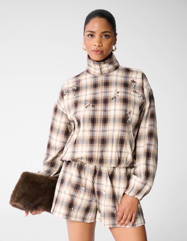 Bomberjacke mit Rautenmuster Braun SHOEBY WOMEN