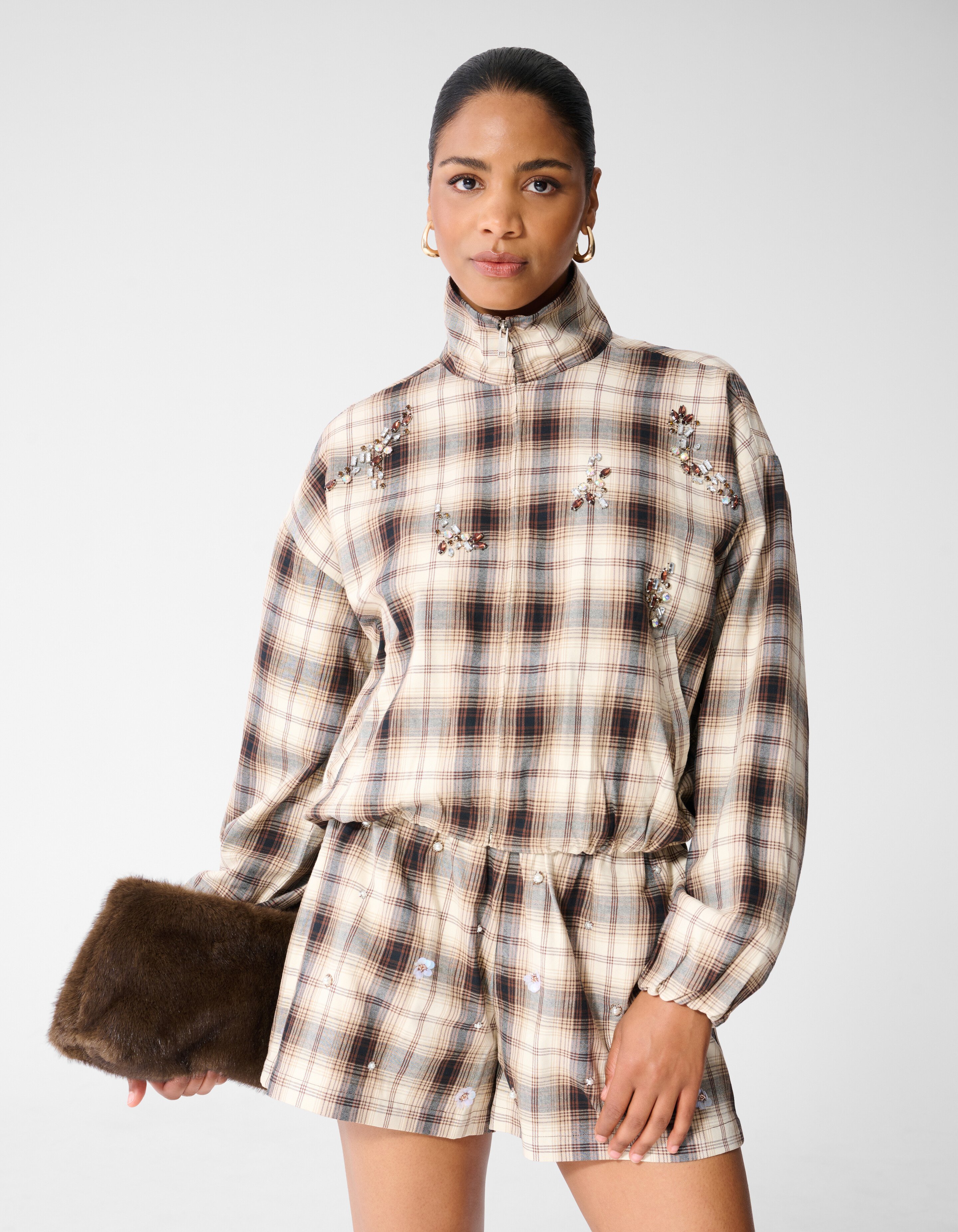 Bomberjacke mit Rautenmuster Braun SHOEBY WOMEN