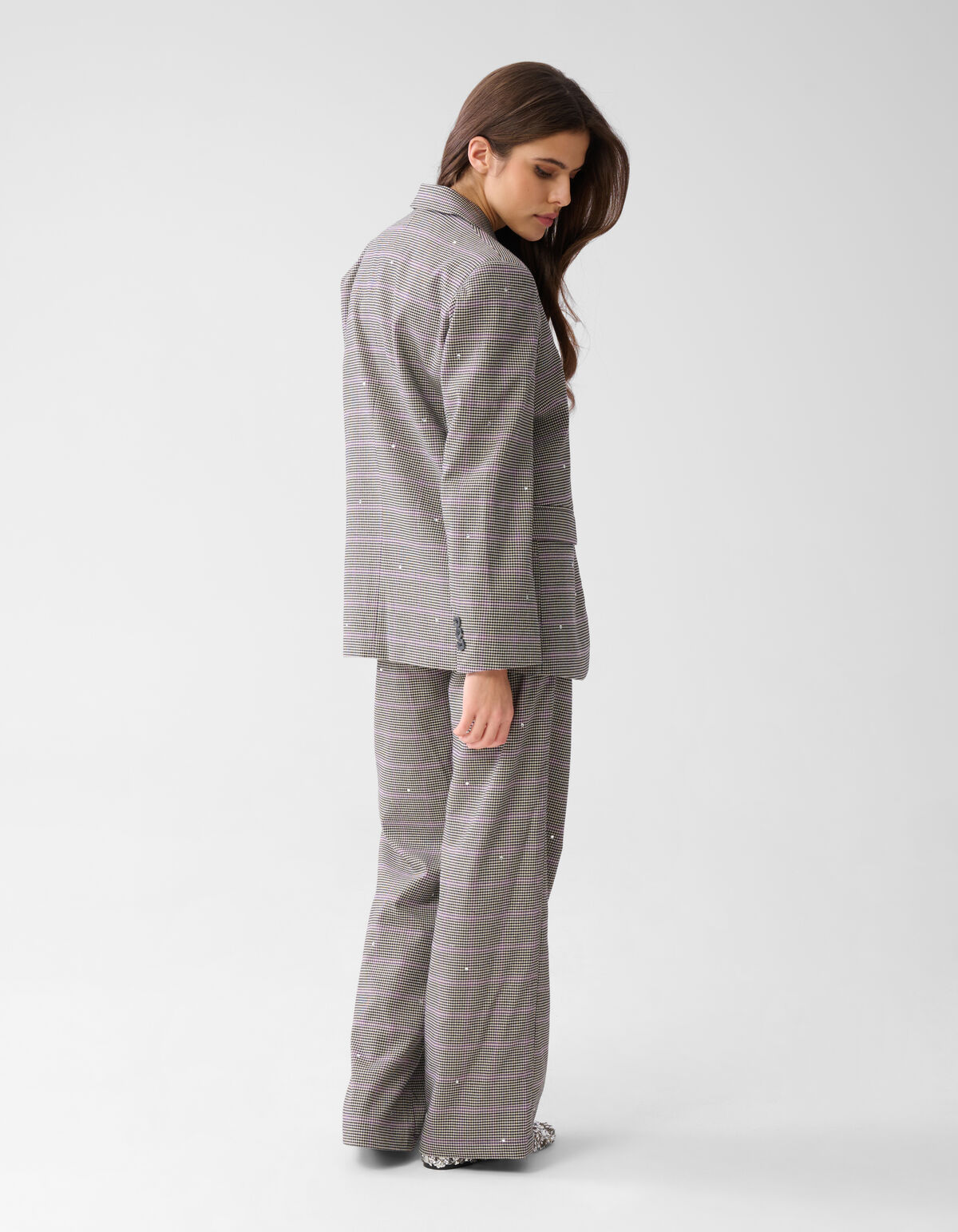 Karierter Blazer mit Strass Grau SHOEBY WOMEN