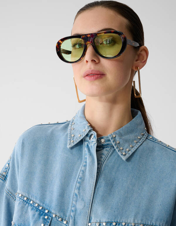 &Uuml;bergr&ouml;&szlig;e Nieten Denim-Bluse Gebleicht SHOEBY WOMEN