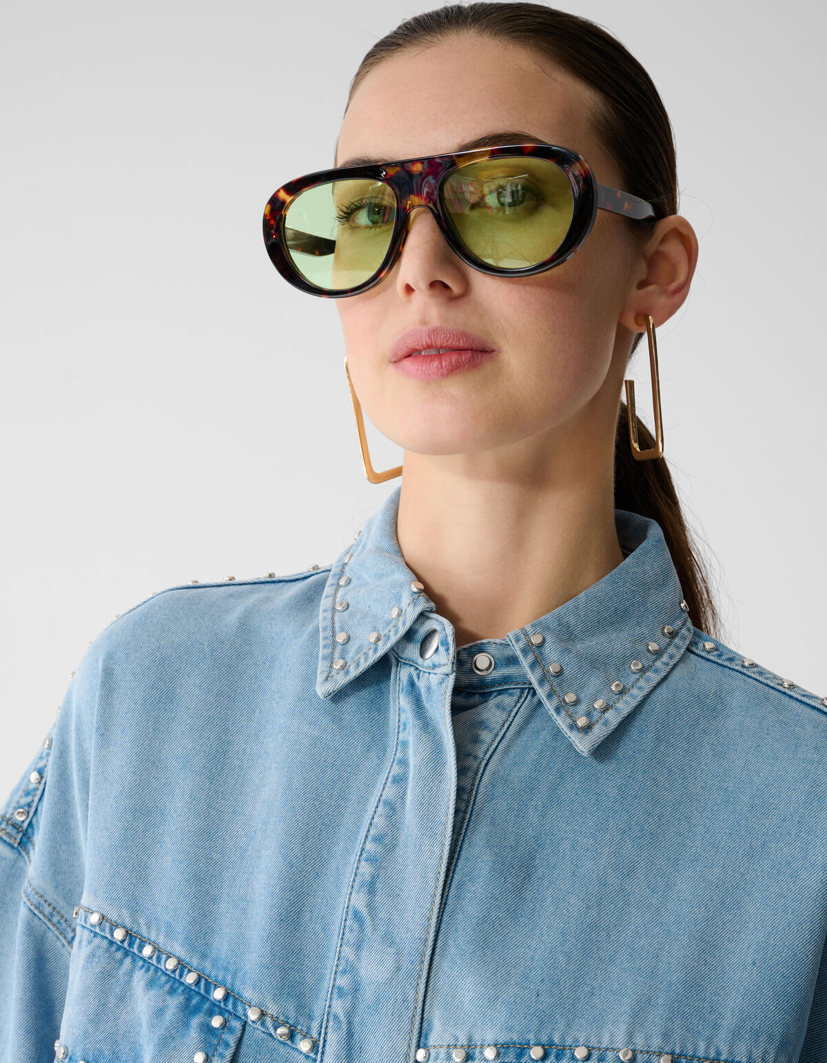 &Uuml;bergr&ouml;&szlig;e Nieten Denim-Bluse Gebleicht SHOEBY WOMEN