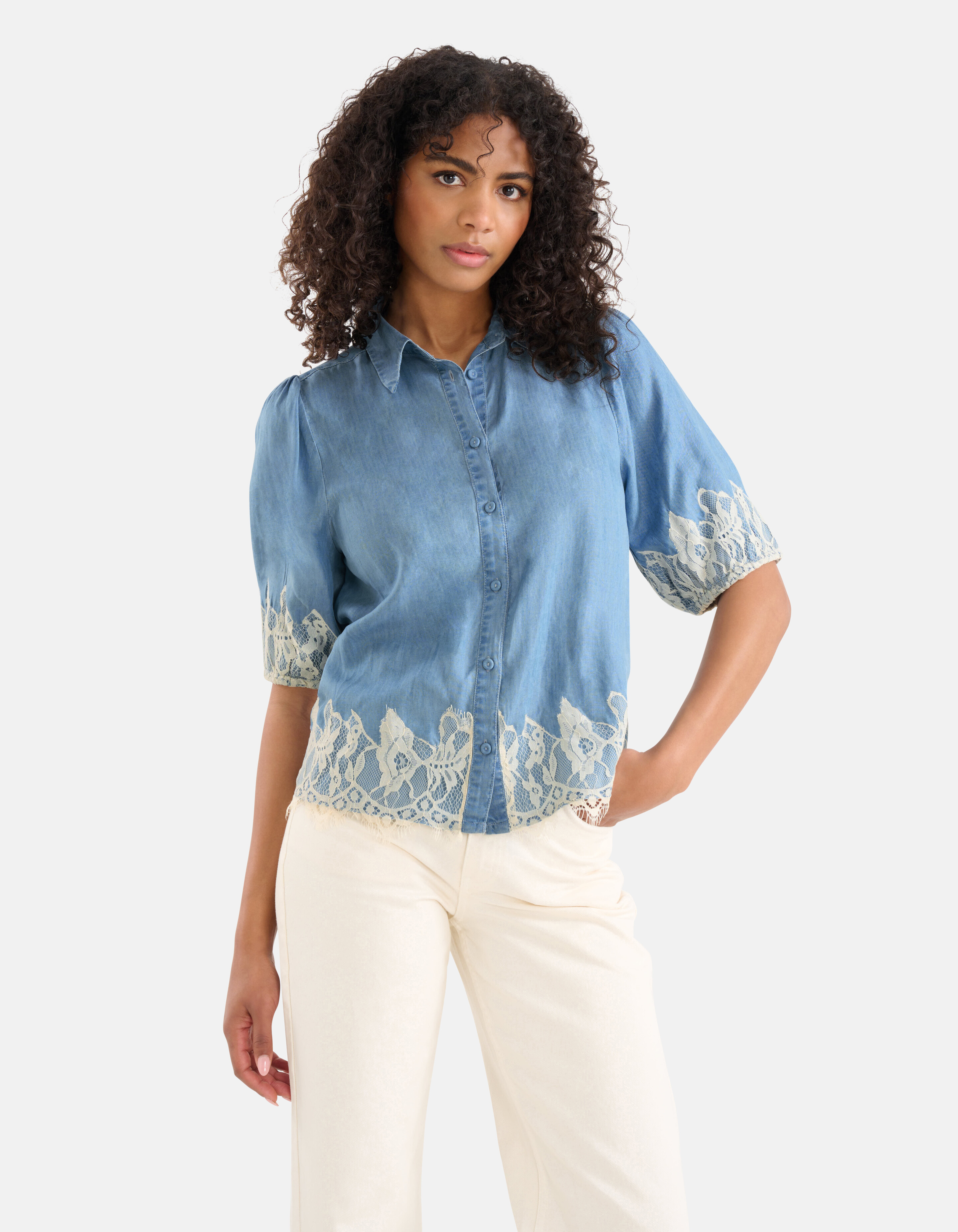 Denim Spitzen Top Blau SHOEBY WOMEN