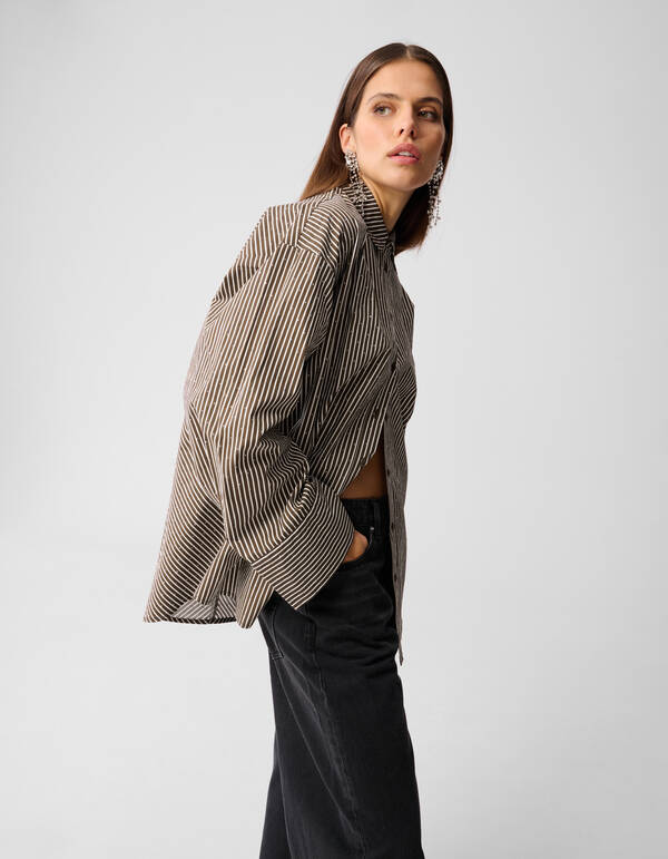 Nadelstreifenbluse mit Strasssteinen, Braun SHOEBY WOMEN