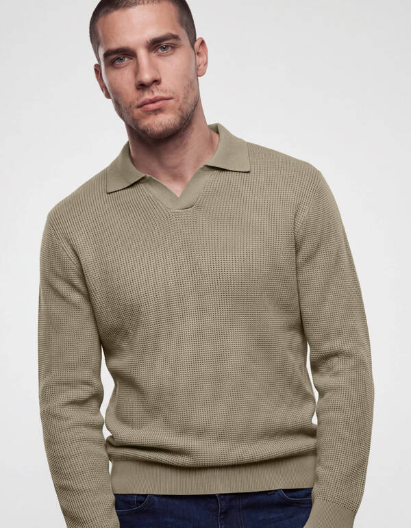 Gestrickter Polo-Pullover Gr&uuml;n SHOEBY MEN
