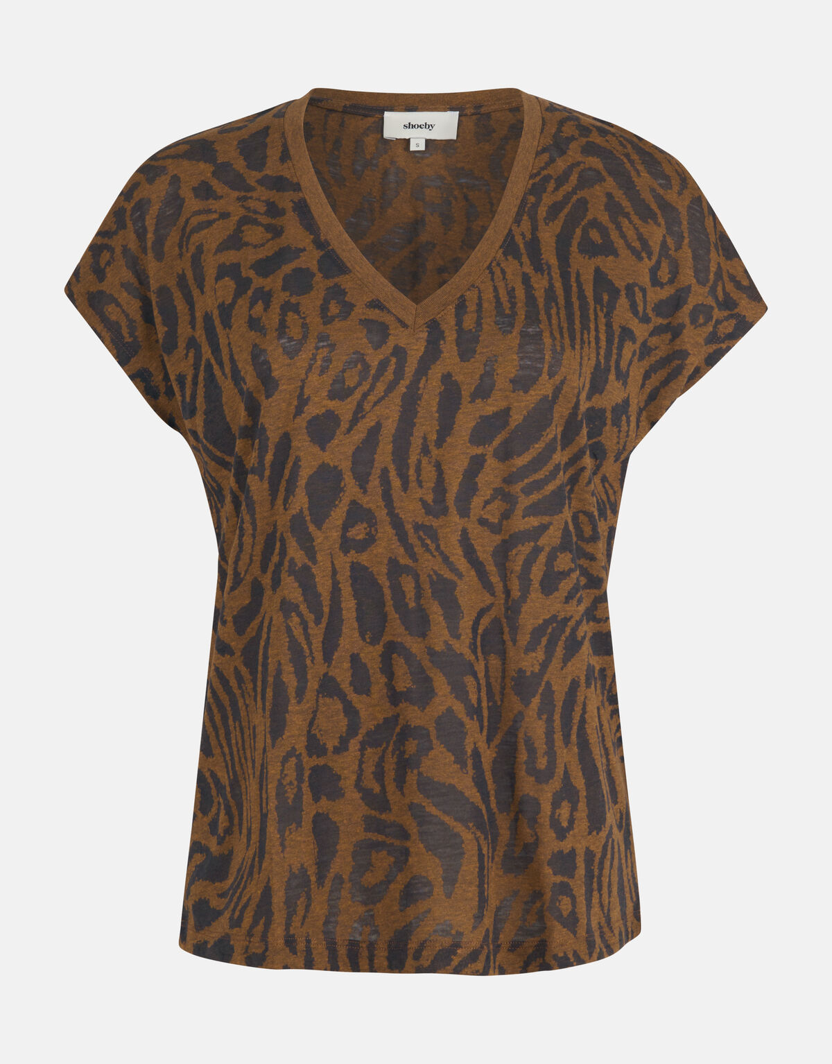 Leopardenmuster-T-Shirt mit V-Ausschnitt Braun SHOEBY WOMEN