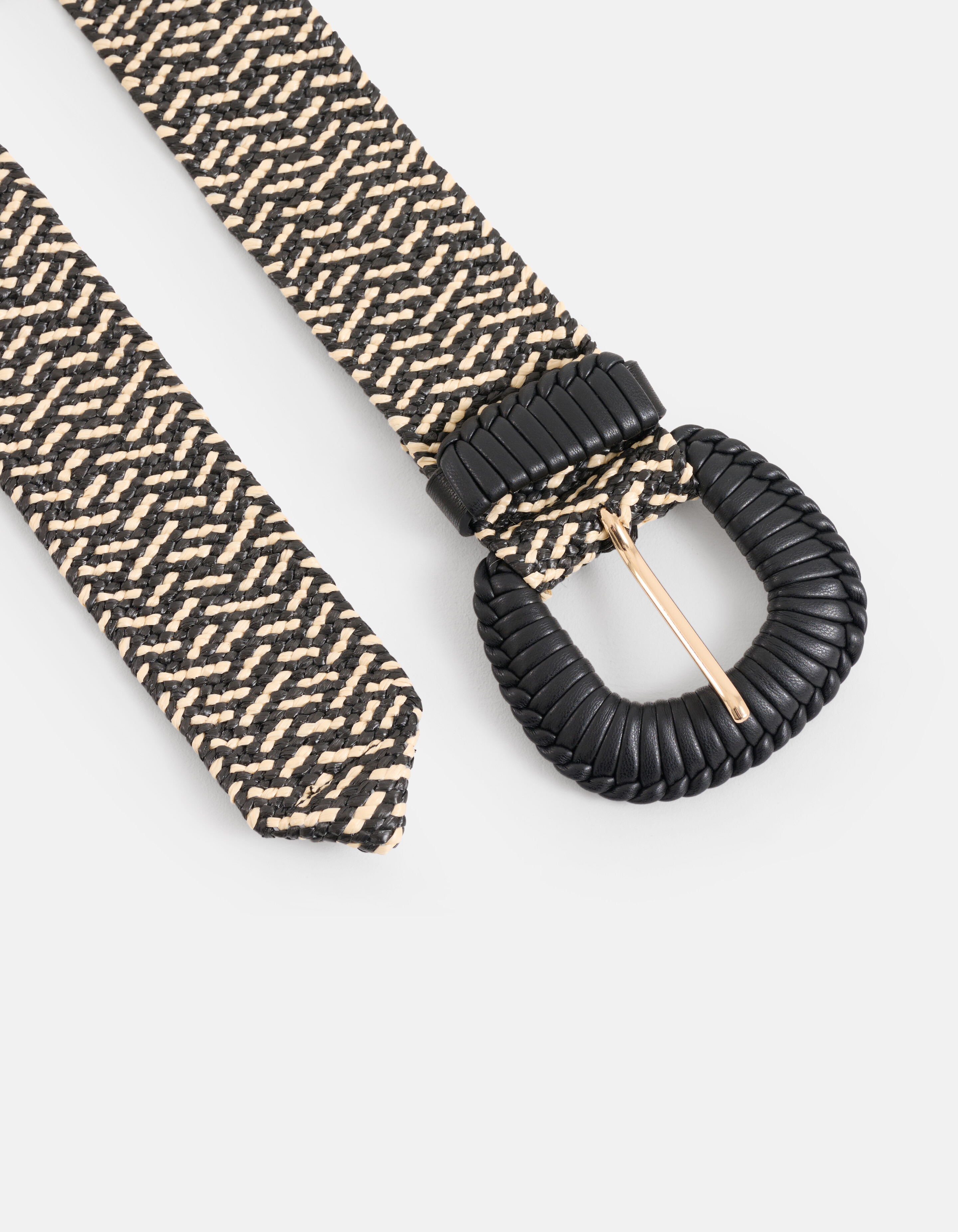 Breiter Raffia-Gürtel Schwarz/Weiß SHOEBY ACCESSOIRES