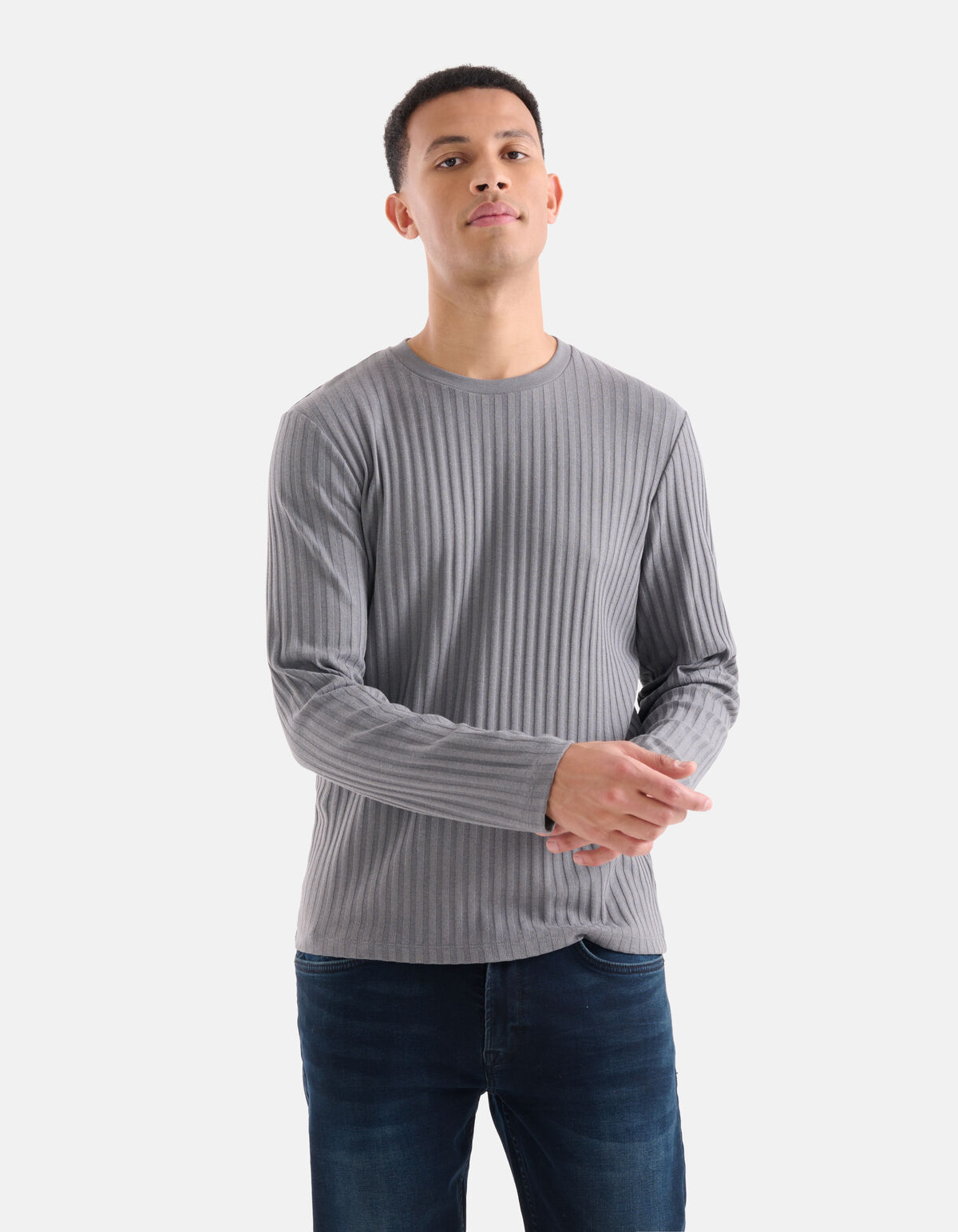 Rippen-T-Shirt Grau SHOEBY MEN