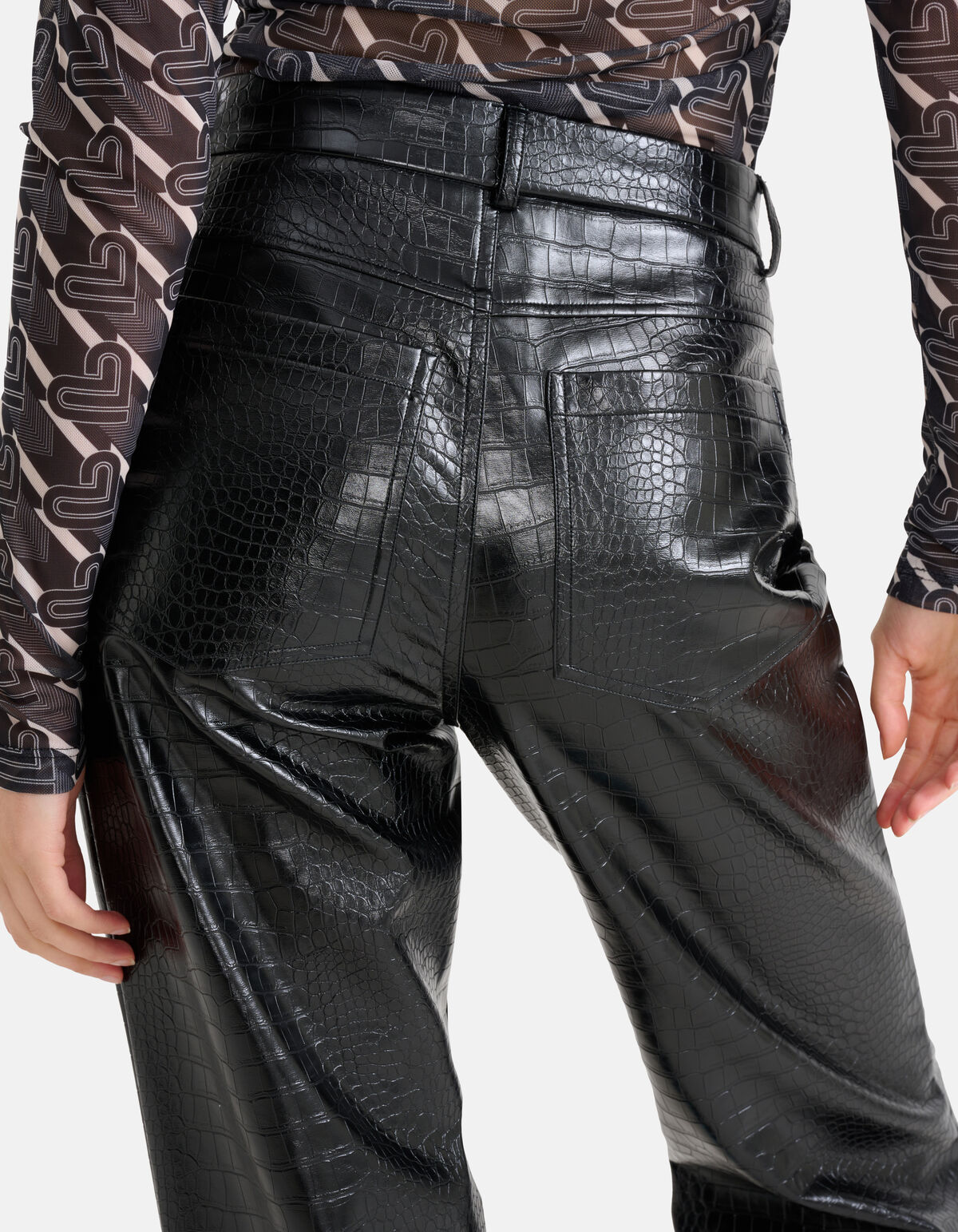 Vegane Leder-Kroko-Hose Schwarz SHOEBY WOMEN