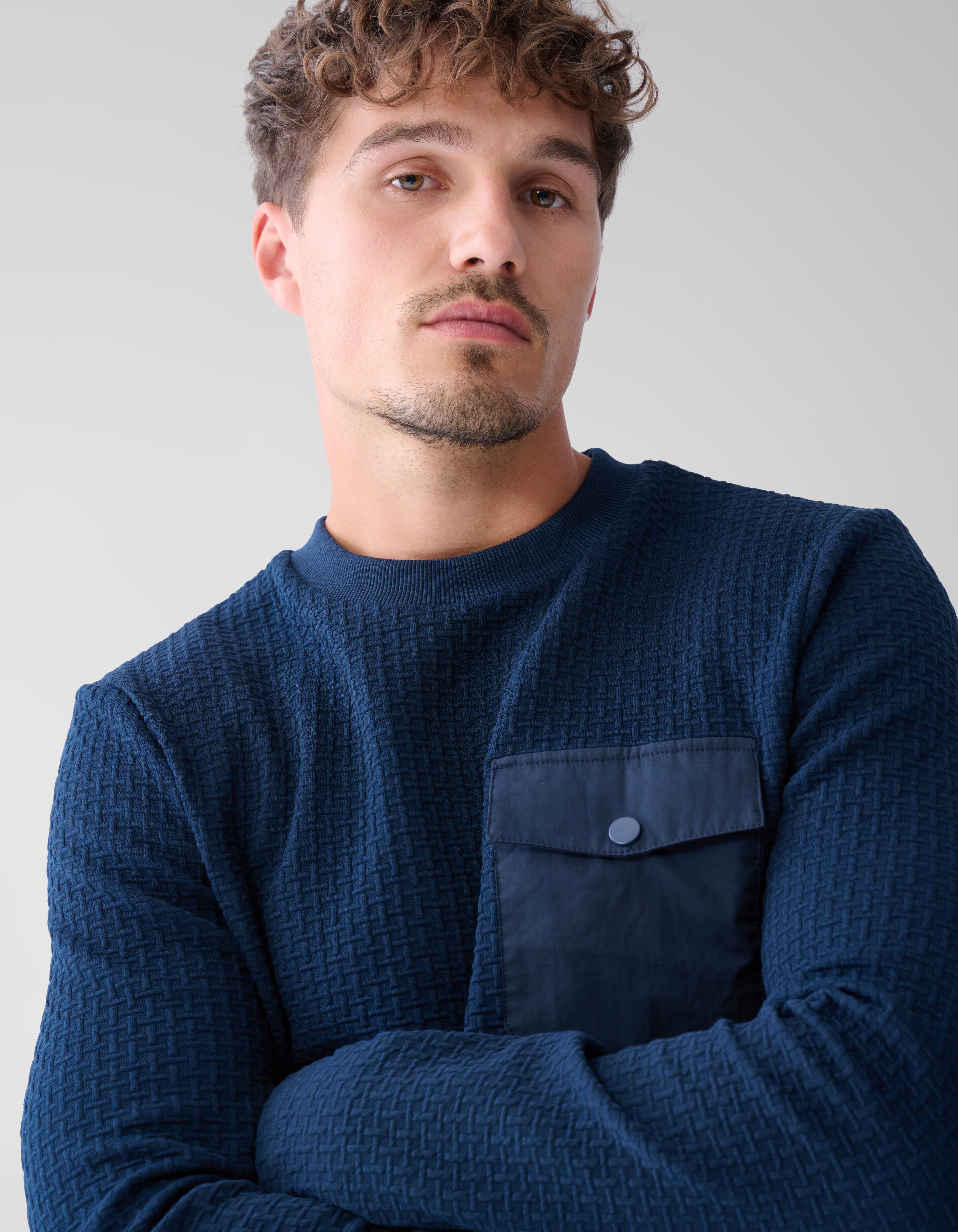 Struktur-Taschen-Pullover Dunkelblau SHOEBY MEN
