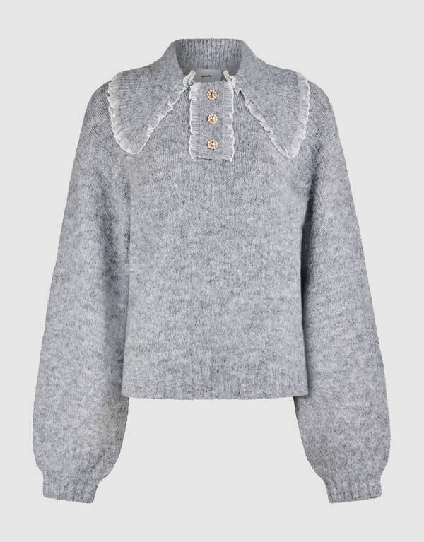 Collar Knit Pullover Hellgrau SHOEBY WOMEN