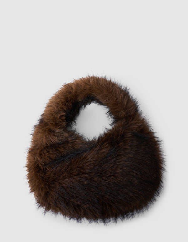 Runde Faux Fur Tasche Dunkelbraun SHOEBY ACCESSOIRES
