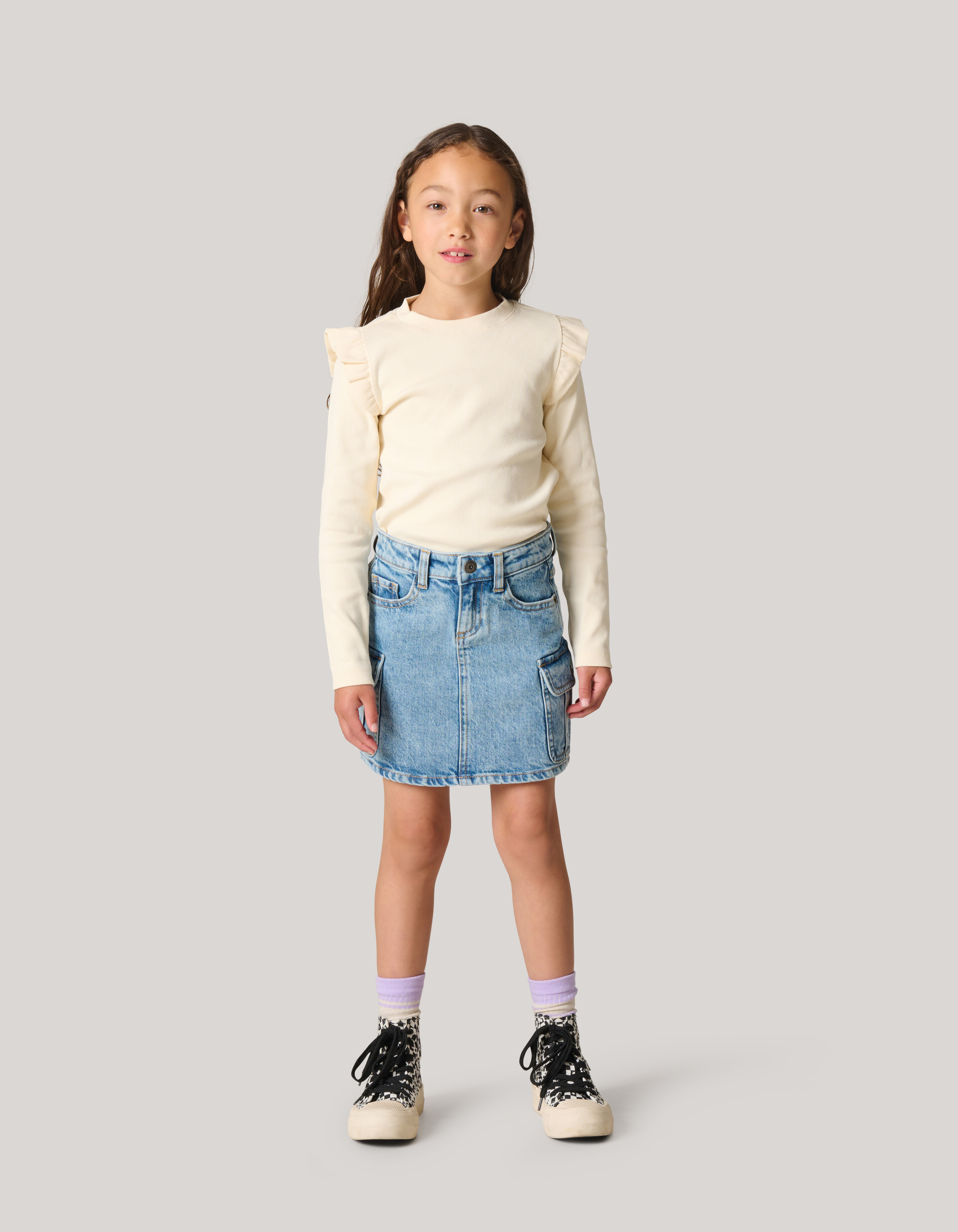 Langärmeliges Top mit Rippenstruktur Off White SHOEBY GIRLS