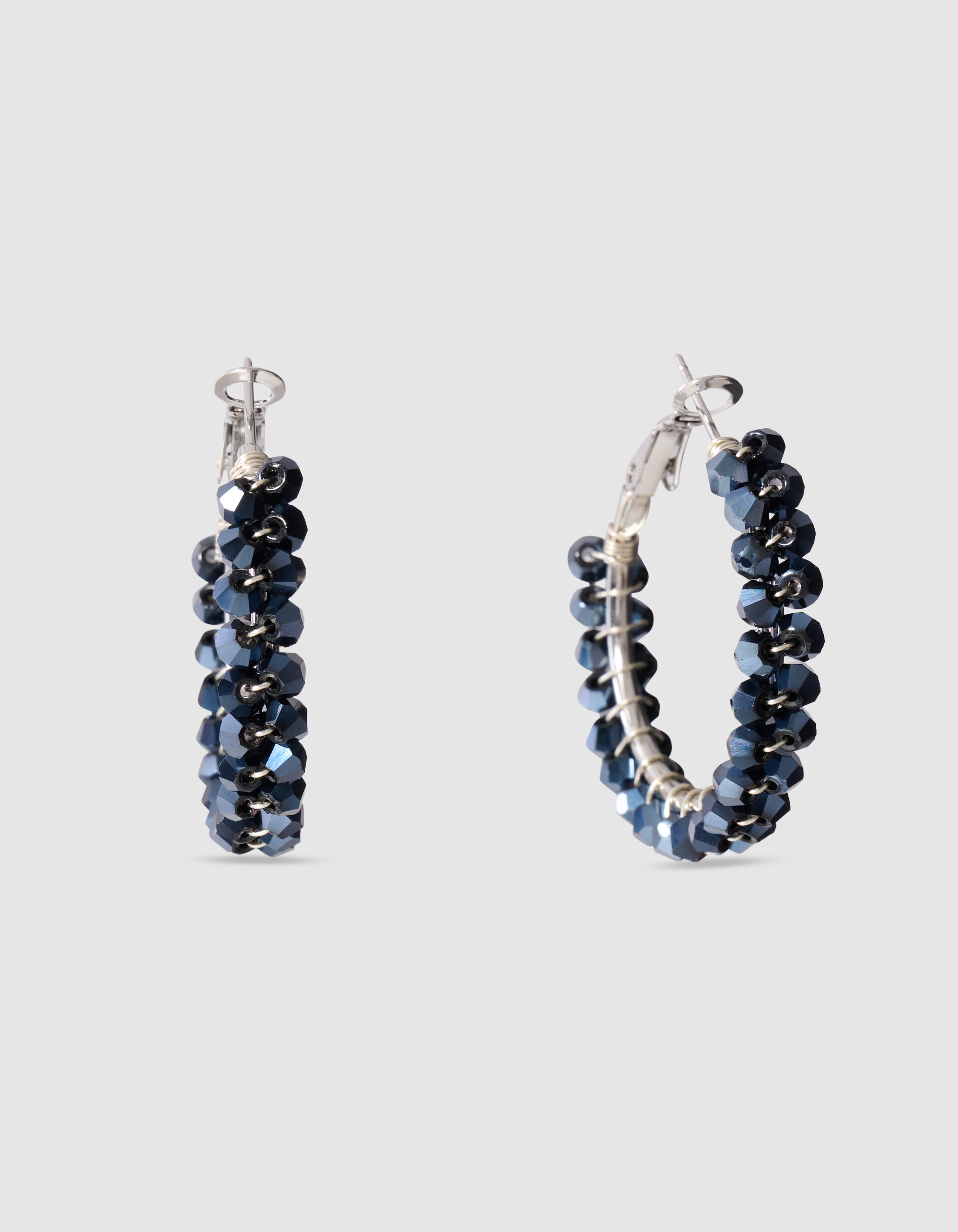 Beaded Hoop Ohrringe Blau/Silber SHOEBY ACCESSOIRES