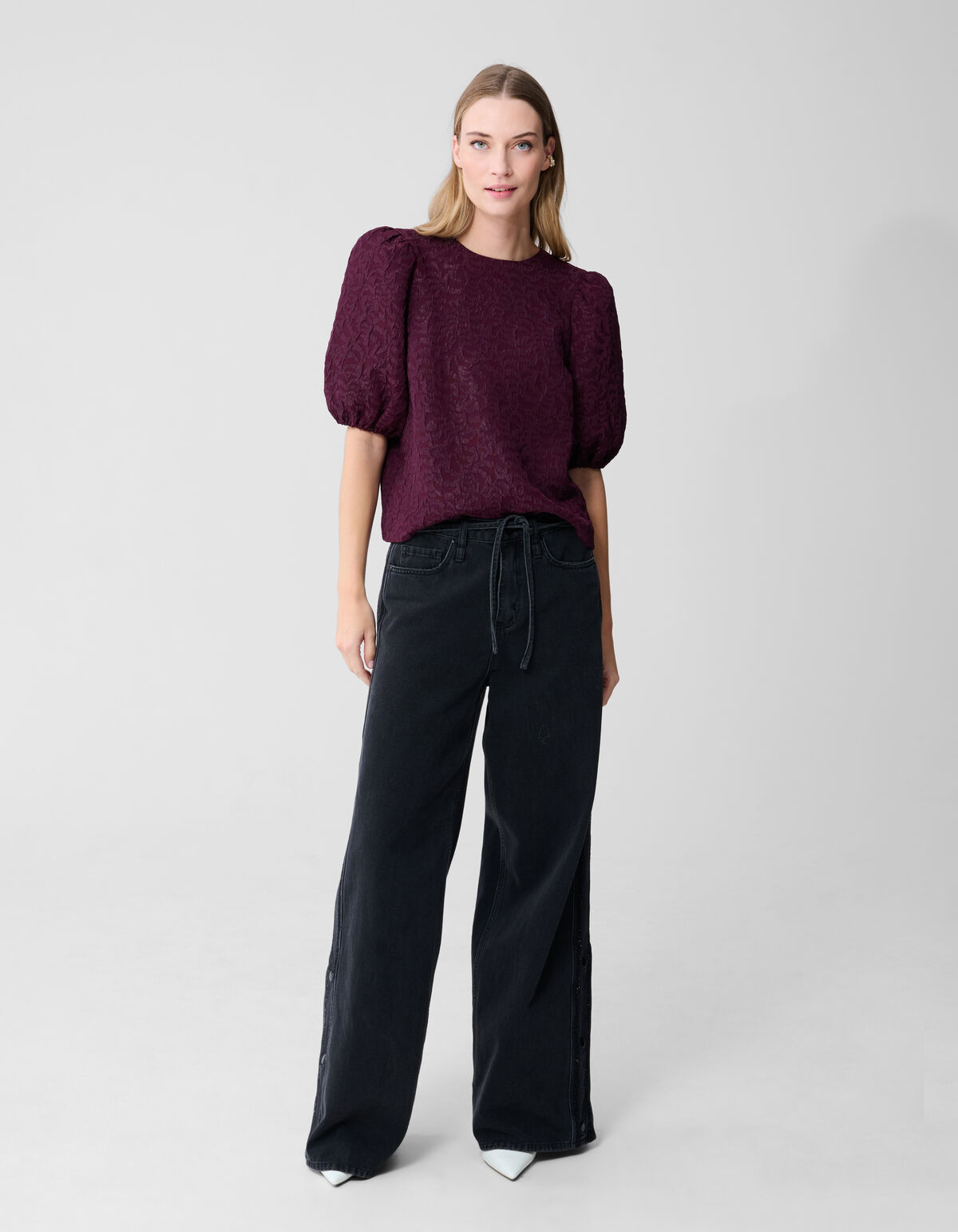 Jacquard Struktur Top Dunkelrot SHOEBY WOMEN