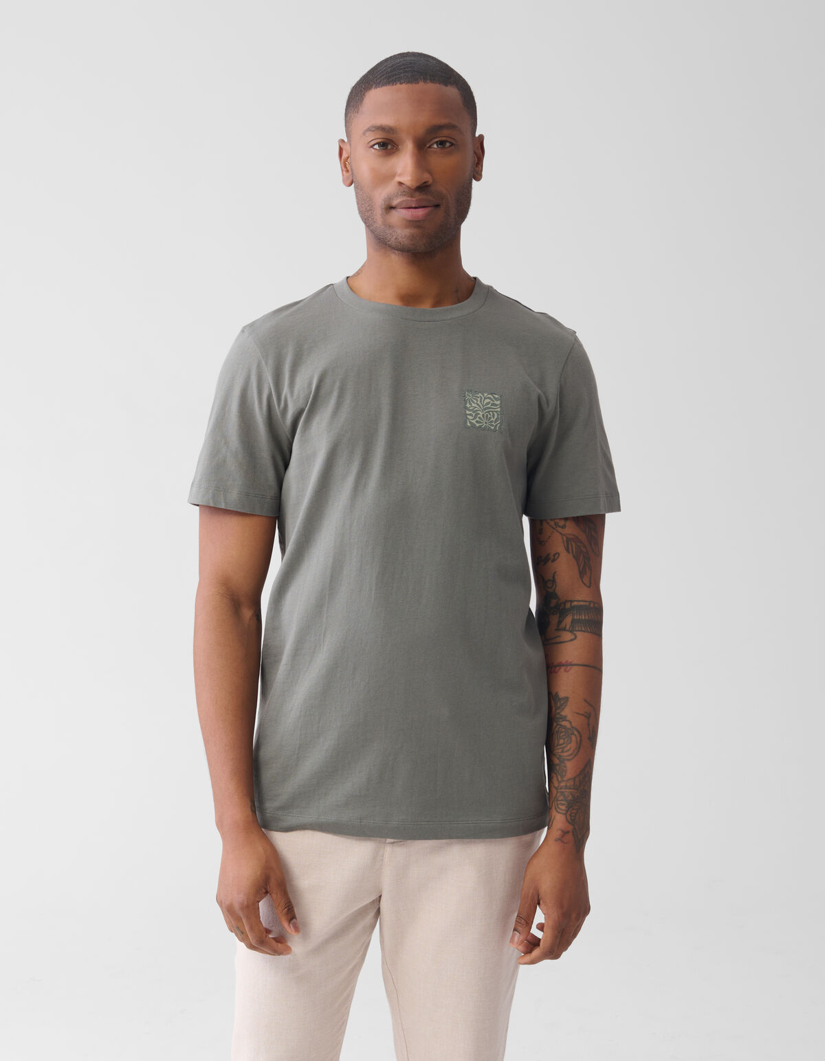 Blumenblock-T-Shirt Dunkelgrün SHOEBY MEN