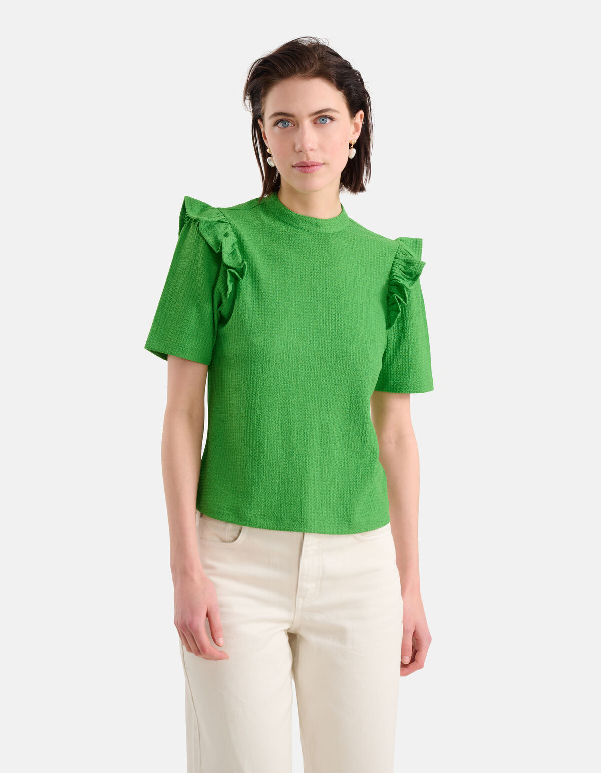 Crinkle Ruffle Top Groen SHOEBY WOMEN