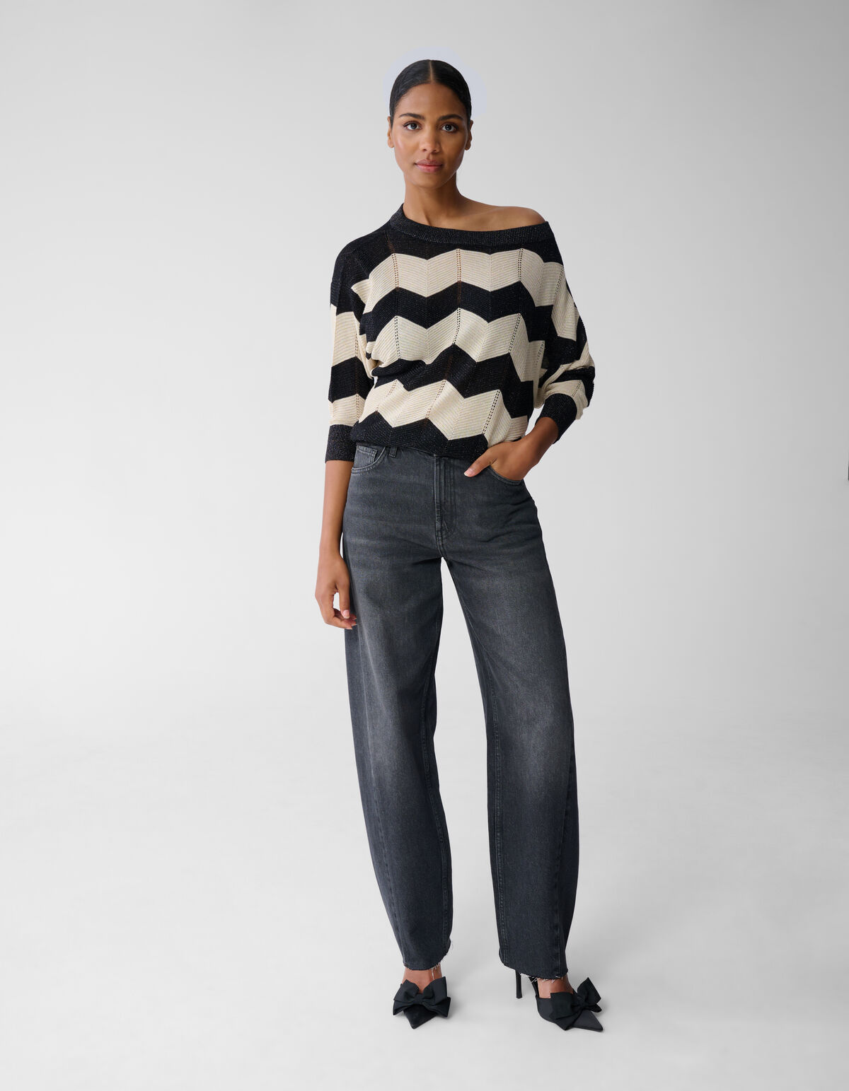 Glitzer Streifen Fledermaus Pullover Sand SHOEBY WOMEN