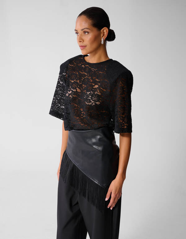 Lace Shoulder Top Schwarz SHOEBY WOMEN