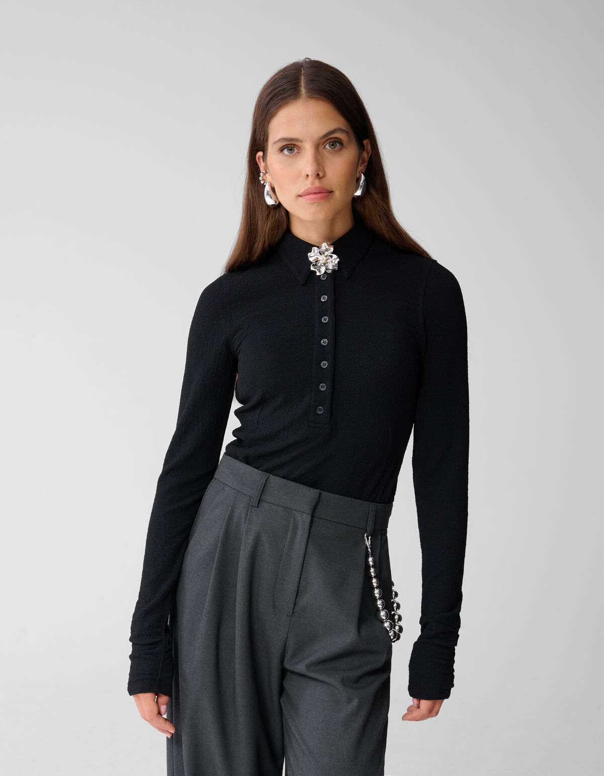 Blumen Polo Top Schwarz SHOEBY WOMEN
