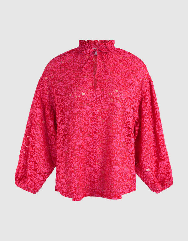 Bluse mit Spitzenrüschen Rosa SHOEBY WOMEN