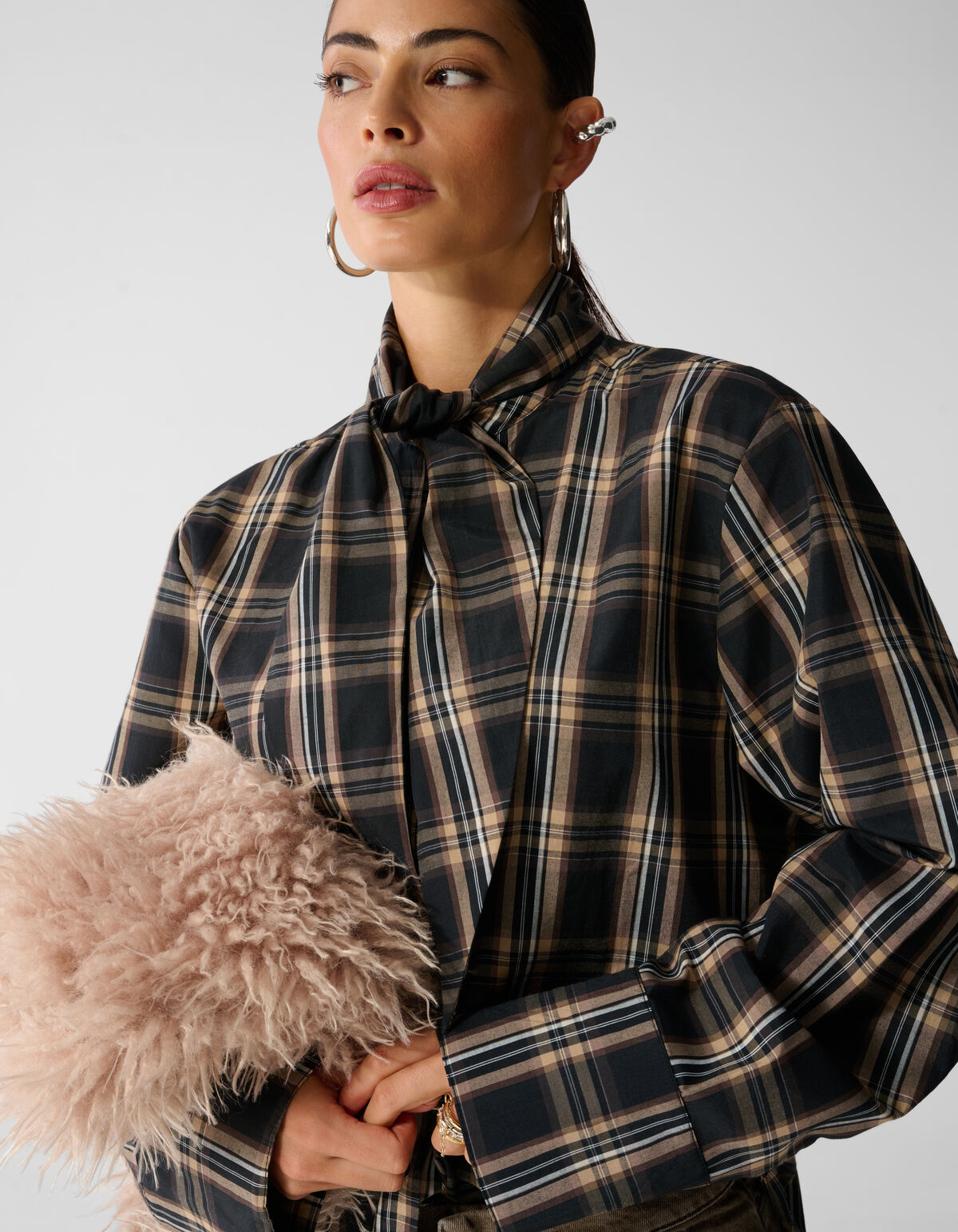 Bluse im Oversize-Schnitt mit Schal Braun SHOEBY WOMEN