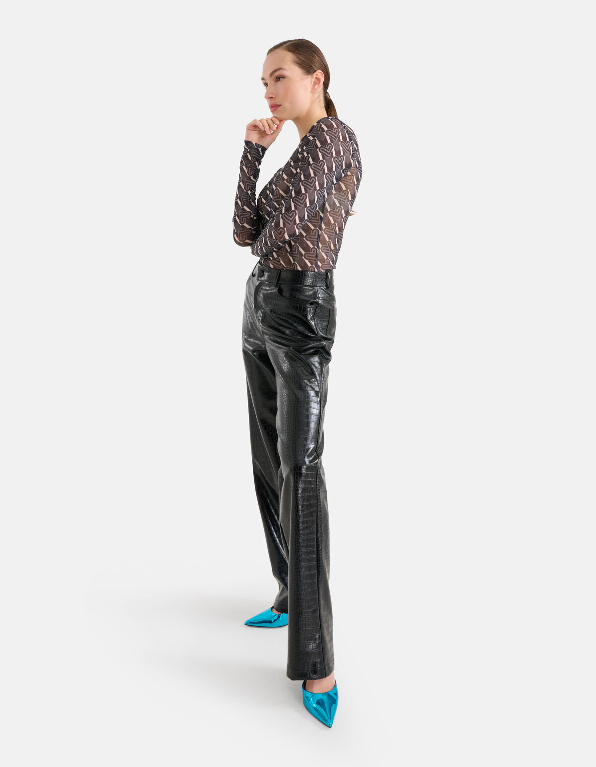 Vegane Leder-Kroko-Hose Schwarz SHOEBY WOMEN