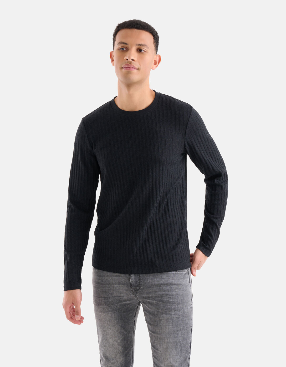 Rippen-T-Shirt Schwarz SHOEBY MEN