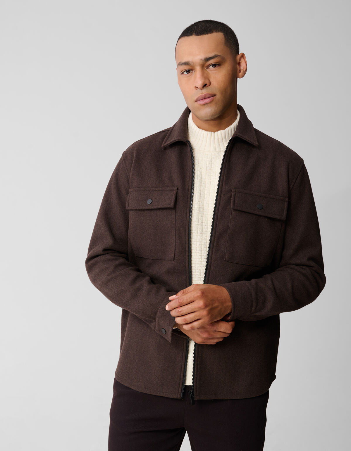 Soft Zip Overshirt Dunkelbraun SHOEBY MEN