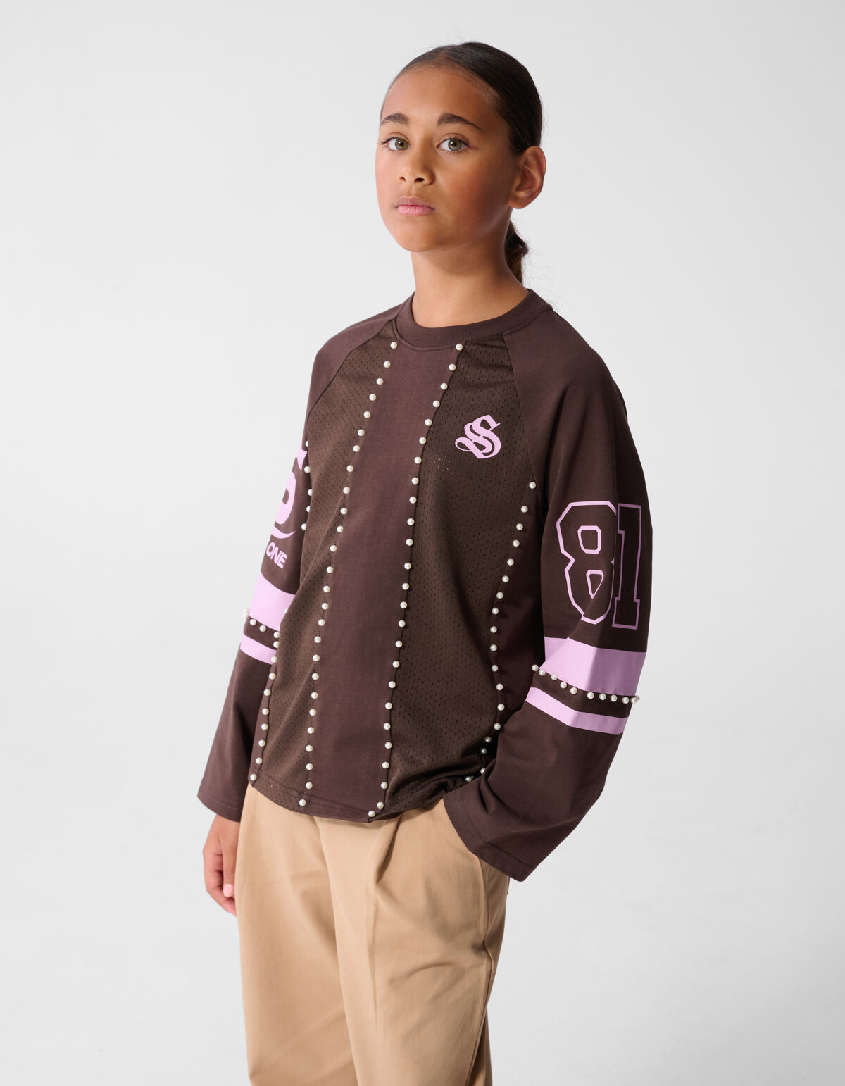 Perlen Mesh Longsleeve Dunkelbraun SHOEBY GIRLS