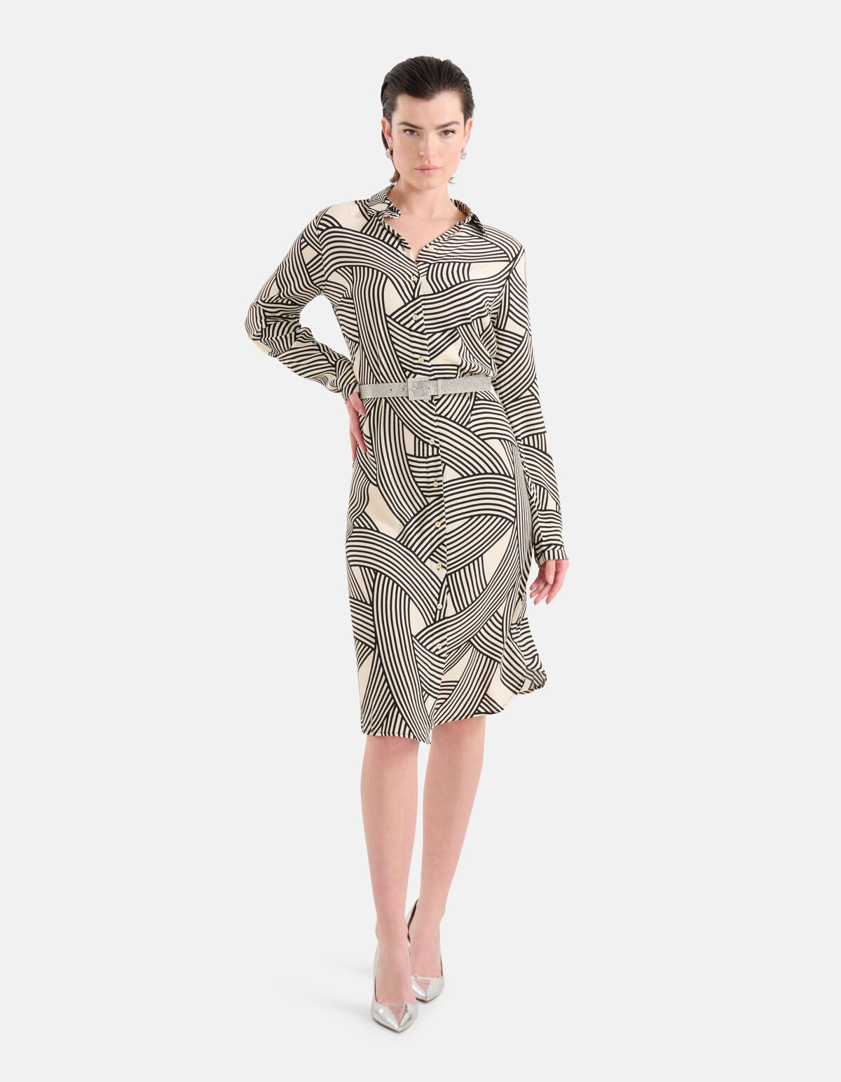 Printed Midi Jurk Gebroken Wit SHOEBY WOMEN