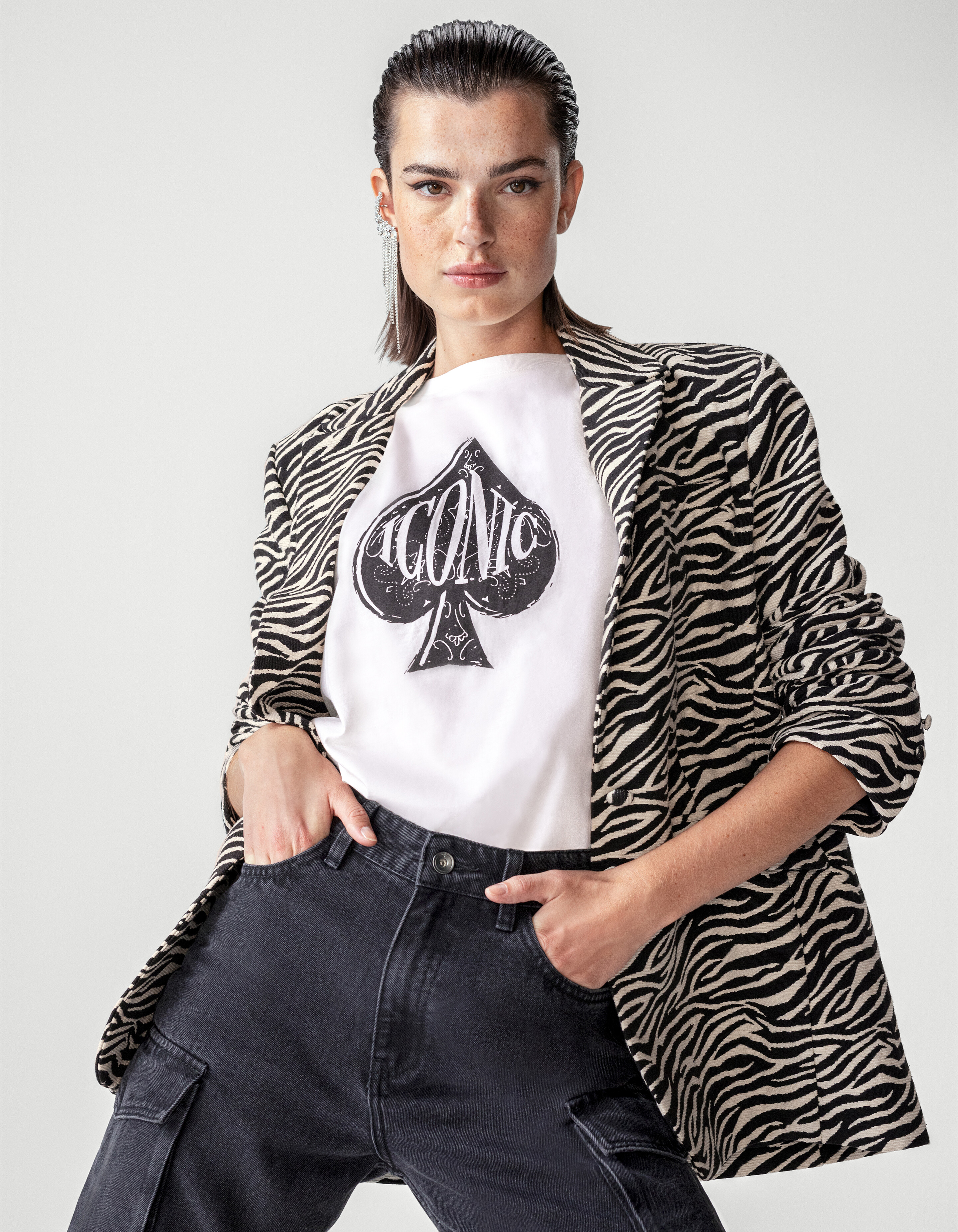 Jacquard Zebra Print Blazer Schwarz/Weiß SHOEBY WOMEN