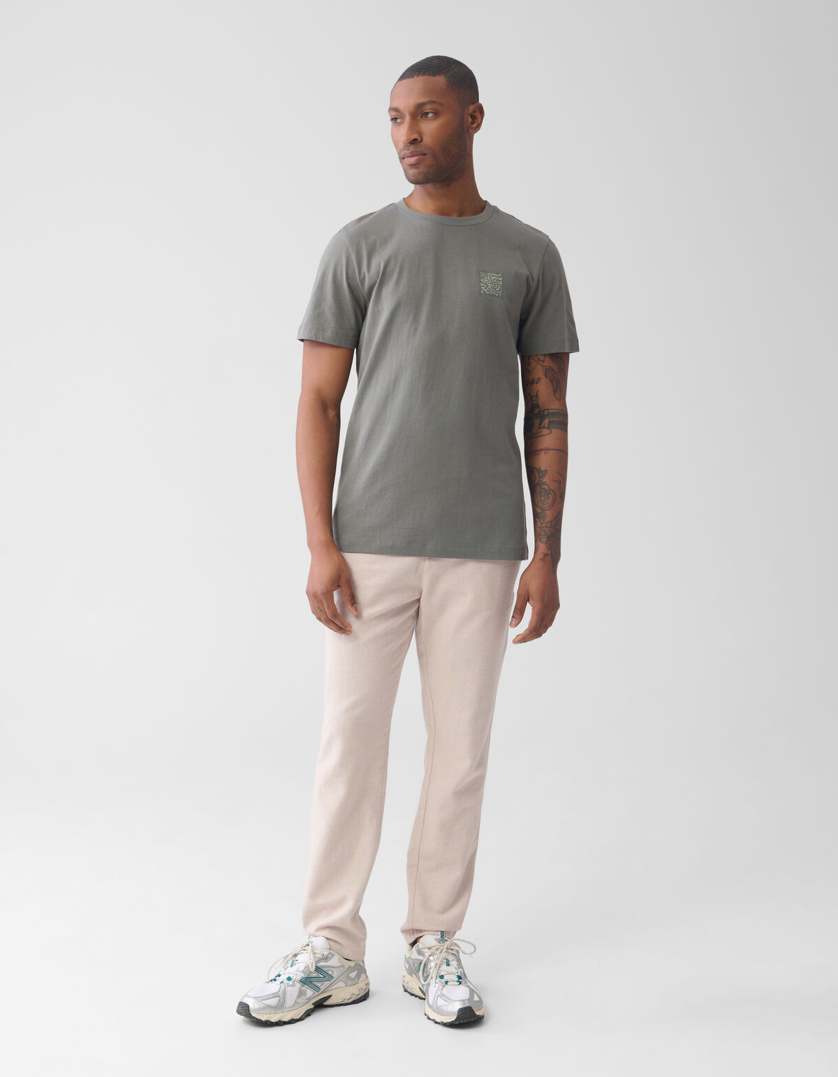Blumenblock-T-Shirt Dunkelgrün SHOEBY MEN