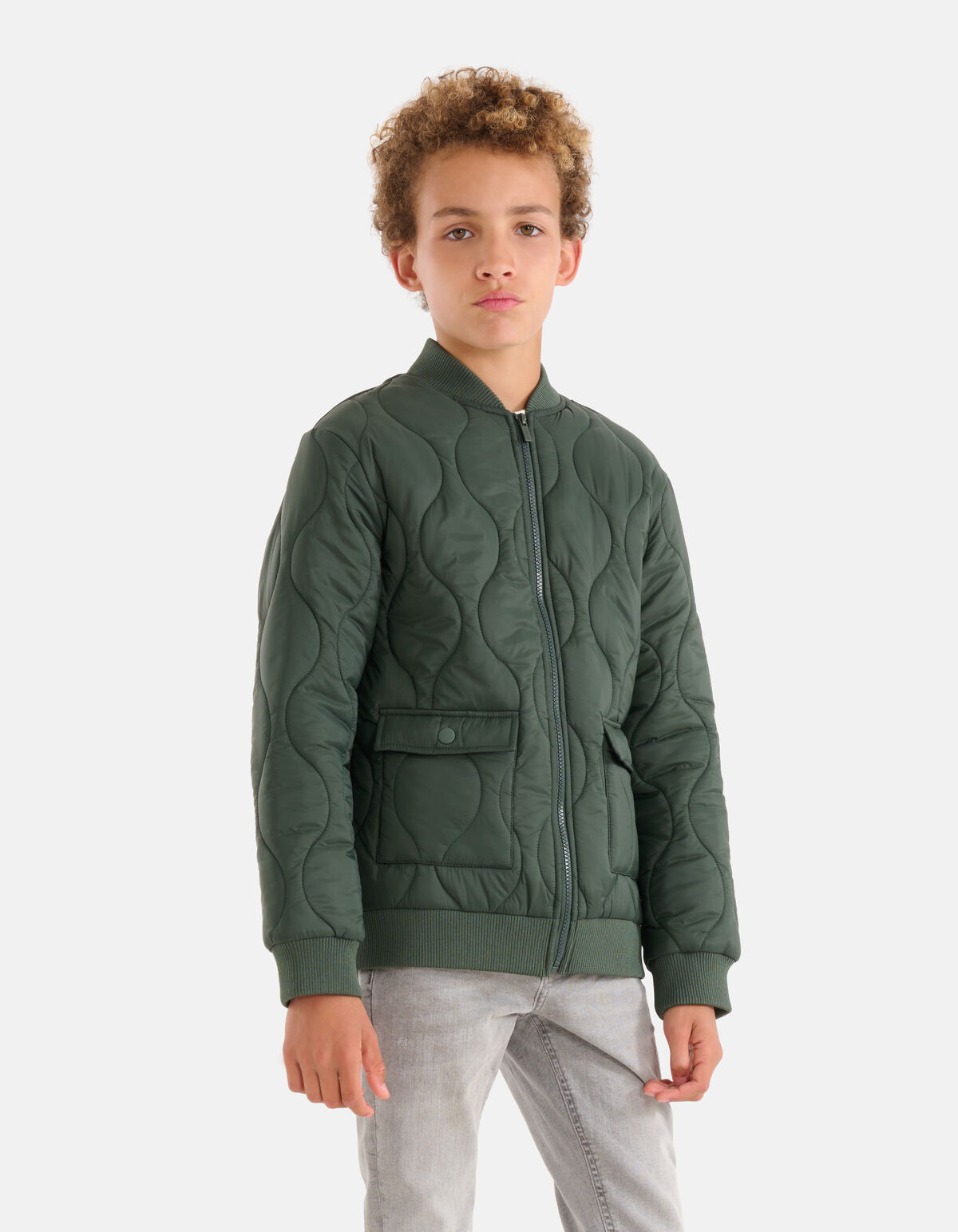 Gewellte wattierte Jacke Dunkelgrün SHOEBY BOYS