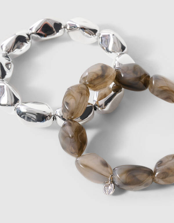 Armband-Set aus Naturperlen Silber/Grau SHOEBY ACCESSOIRES