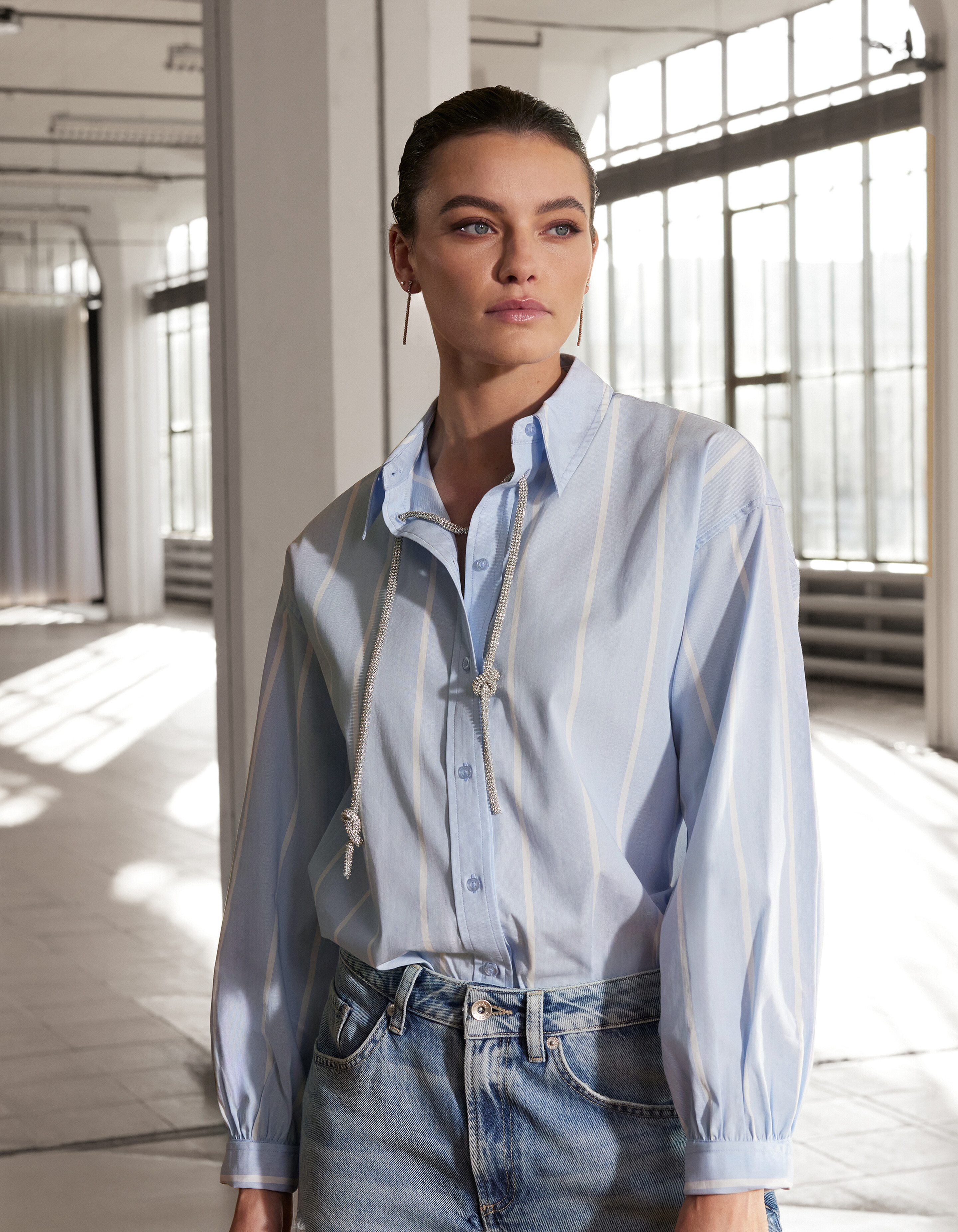 Pinstripe Strass Blouse Lichtblauw By Mieke SHOEBY WOMEN