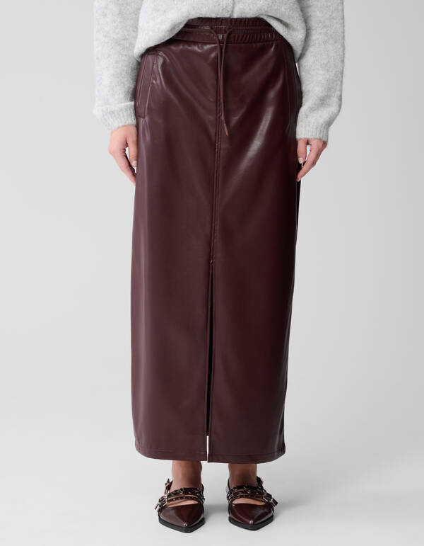 Maxirock aus veganem Leder Dunkelrot SHOEBY WOMEN