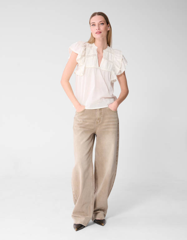 Kanten R&uuml;schen Top Wei&szlig; SHOEBY WOMEN